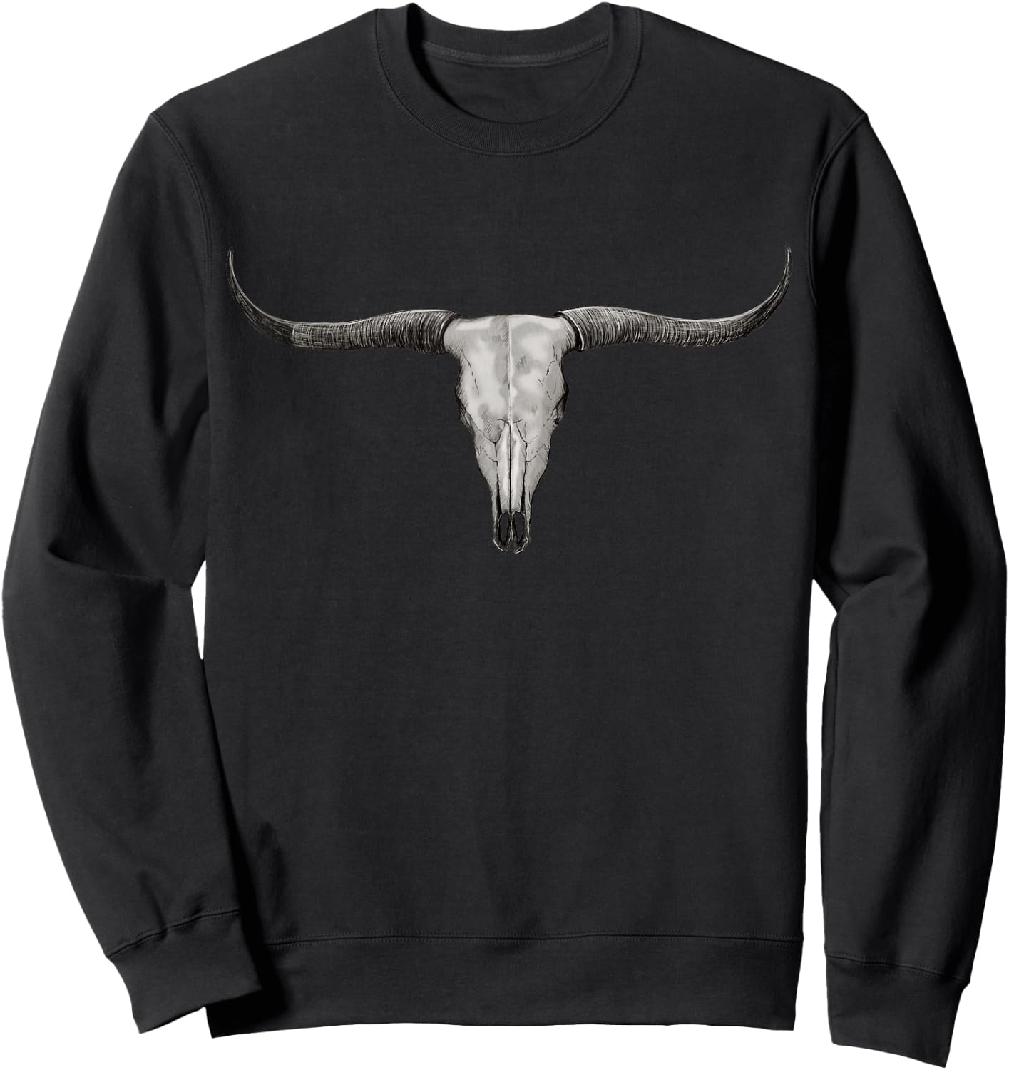 Longhorn Steer Bull Skull Cattle Ranch Farm Barn Art Sweatshirt - Sweatshirt | Black