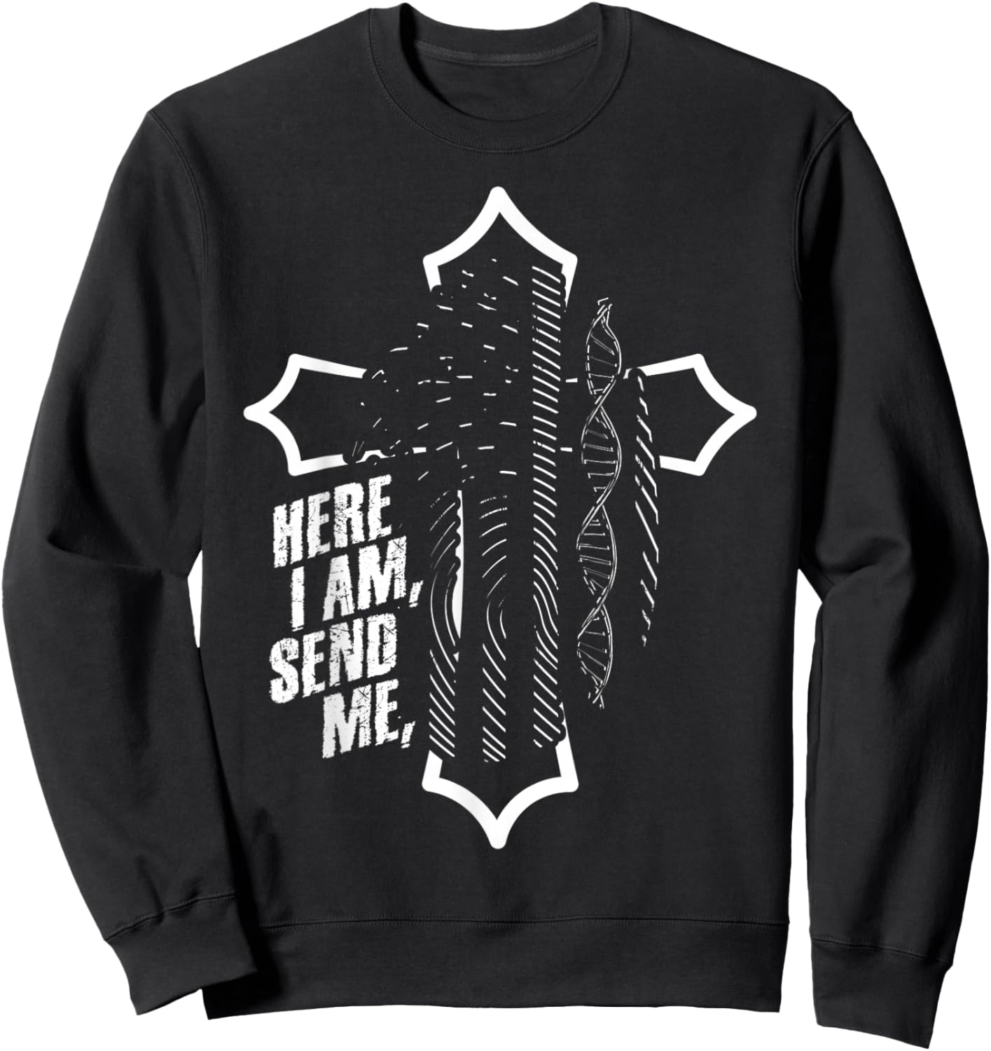 Here I Am Send Me - Isaiah 6:8 Scripture Flag Bible Verse Sweatshirt - Sweatshirt | Black