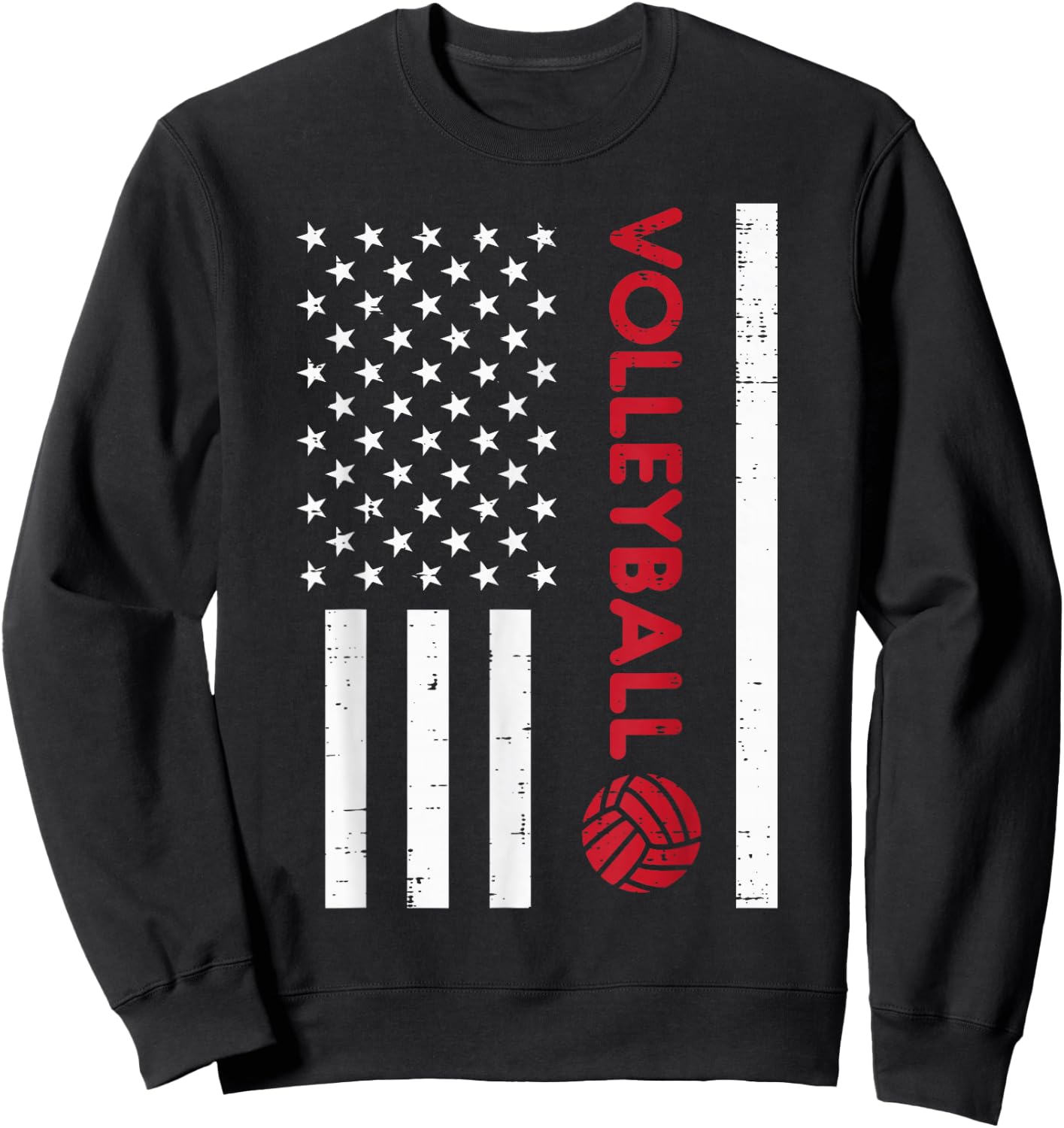 US Flag Red Volleyball Vintage Patriotic Men Women Kids Sweatshirt - Sweatshirt | Black