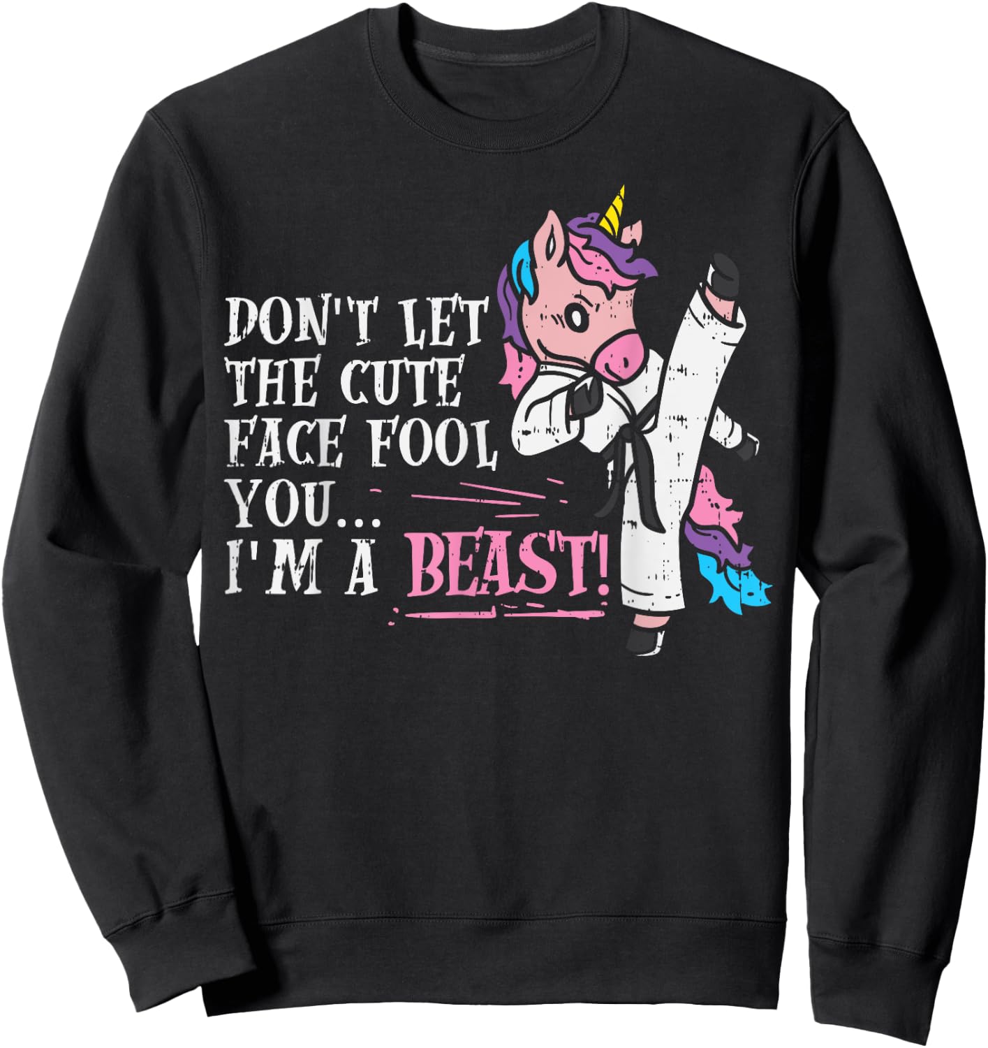Karate Unicorn Cute Face Beast Taekwondo Martial Arts Women Sweatshirt - Sweatshirt | Black