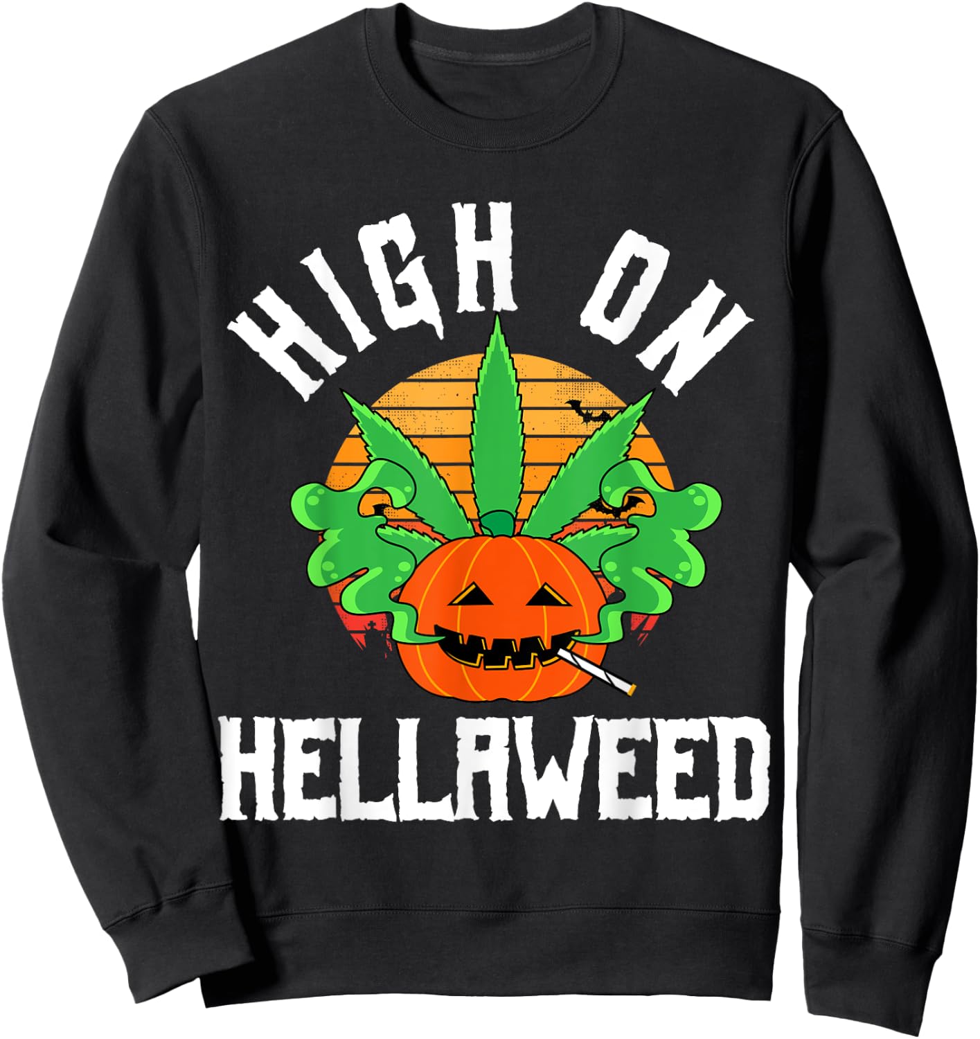 Pumpkin Smoking Weed Costume Retro Funny Halloween Gifts Sweatshirt - Sweatshirt | Black