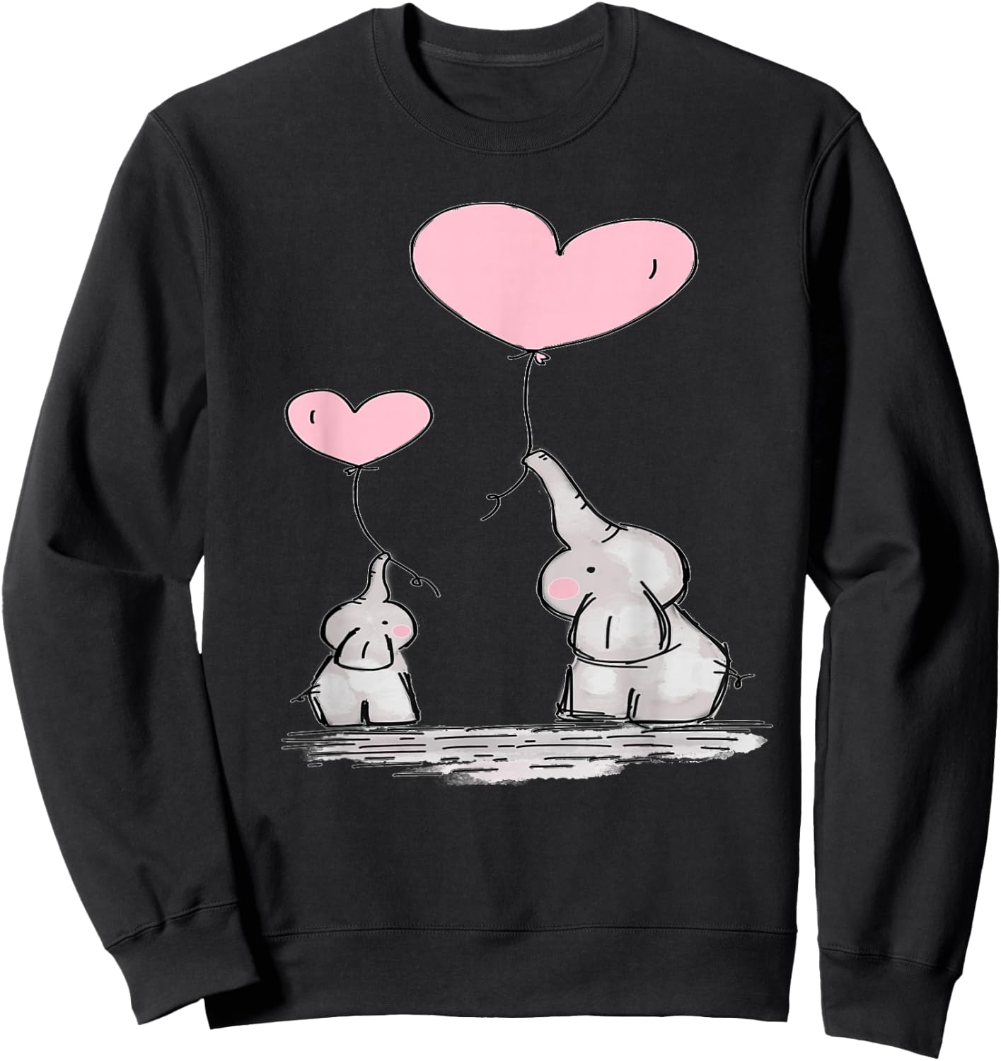 Cute Mom Baby Elephant Pink Heart Balloons Sweatshirt - Sweatshirt | Black