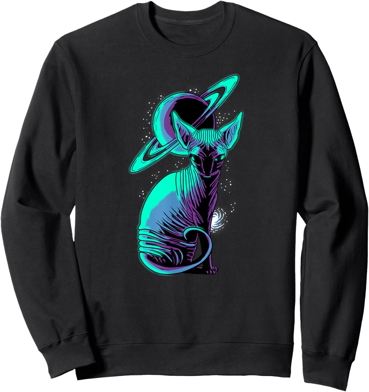 Galaxy Saturn Planet Sphynx Cool Cat Feline Cat Lover Gift Women Kids Sweatshirt - Sweatshirt | Black