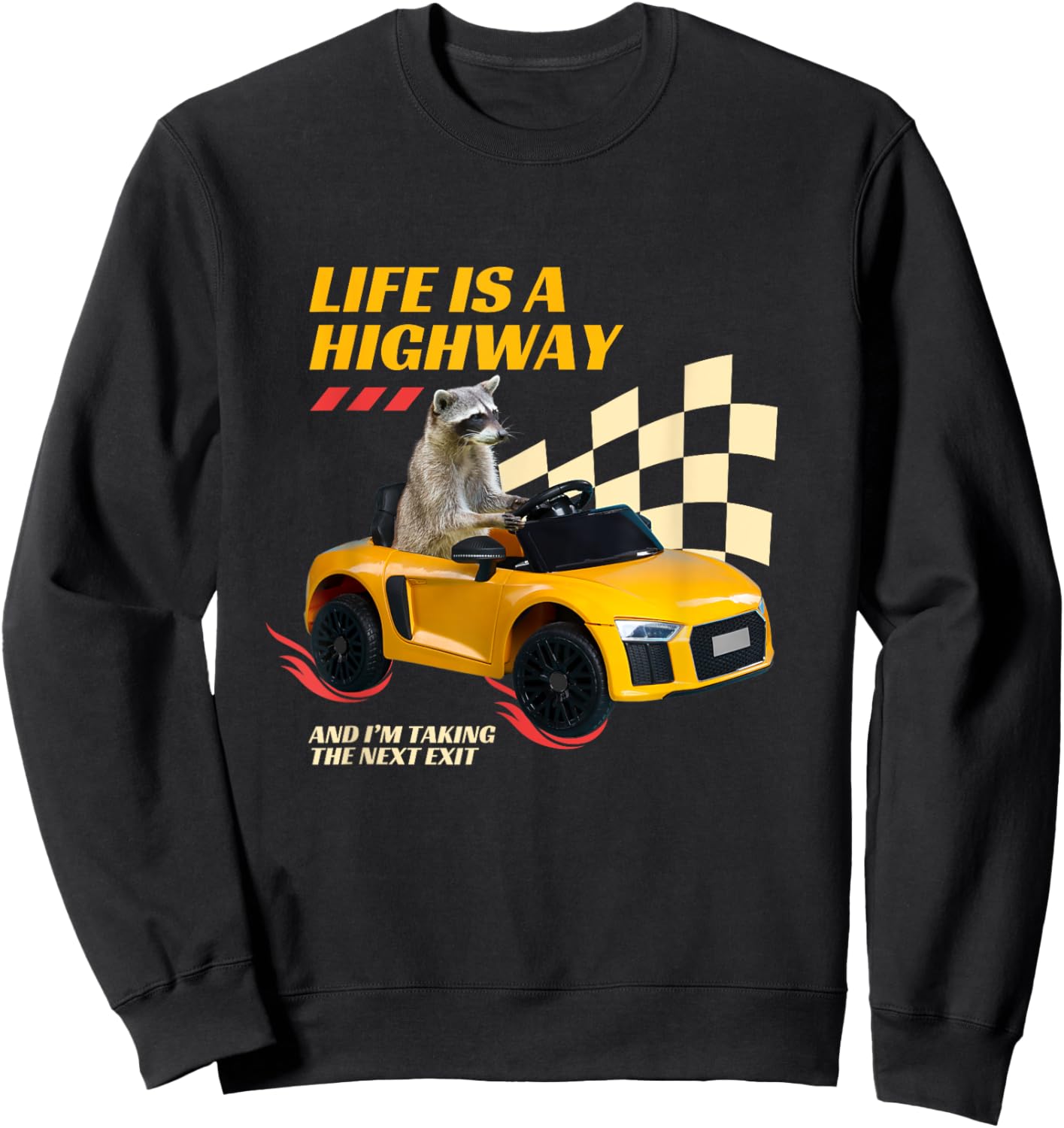 Life Is A Highway And I’m Taking The Next Exit Funny Raccoon Sweatshirt - Sweatshirt | Black