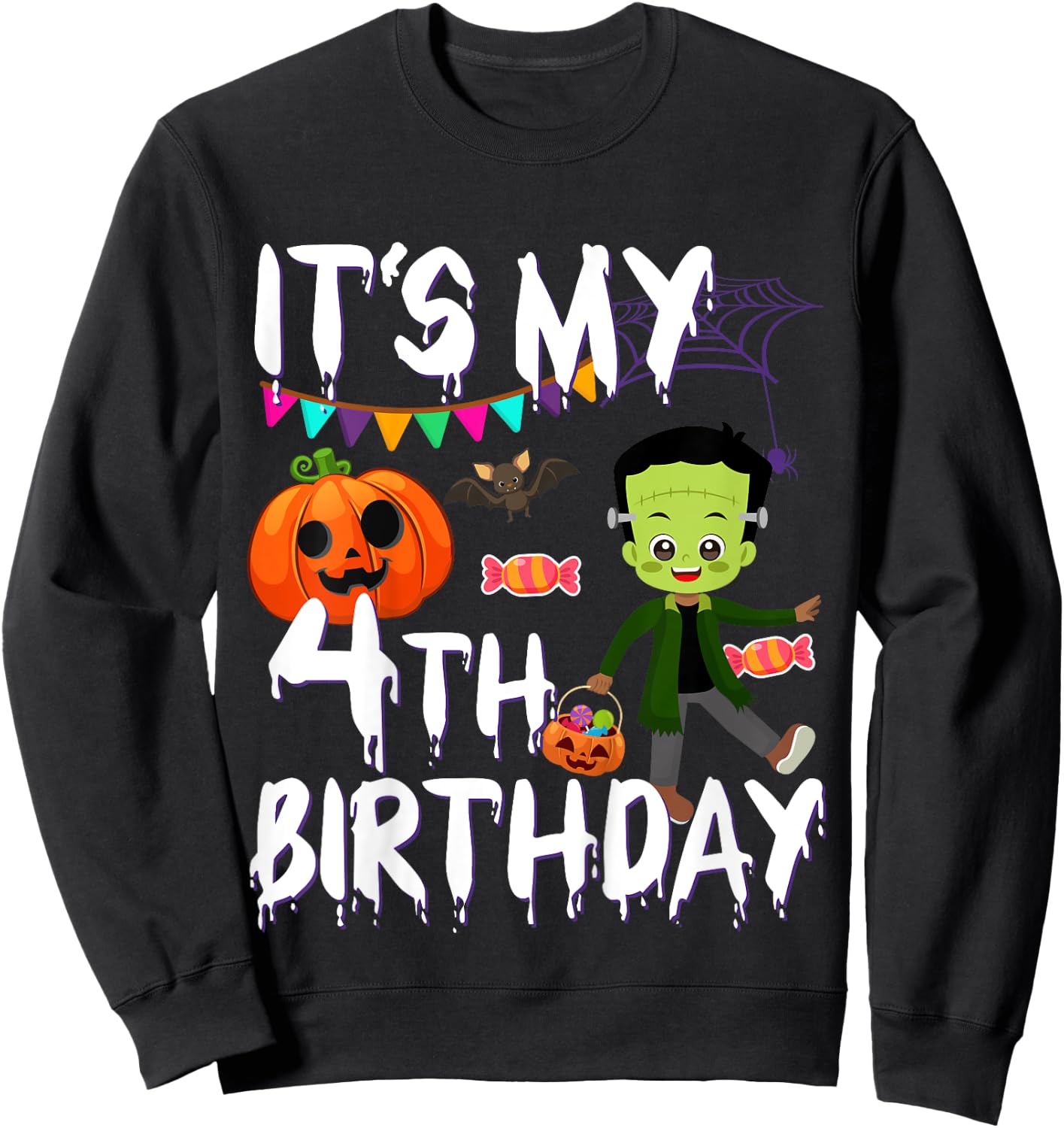 Kids 4th Birthday Monster Pumpkin Halloween Costume Sweatshirt - Sweatshirt | Black