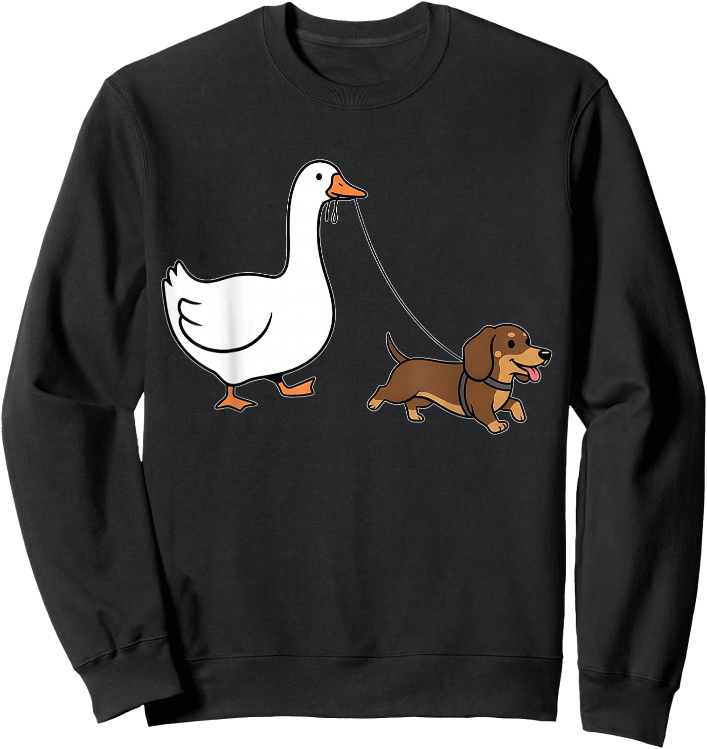Funny Silly Goose Walking Dachshund Dog Animal Lover Women Sweatshirt - Sweatshirt | Black