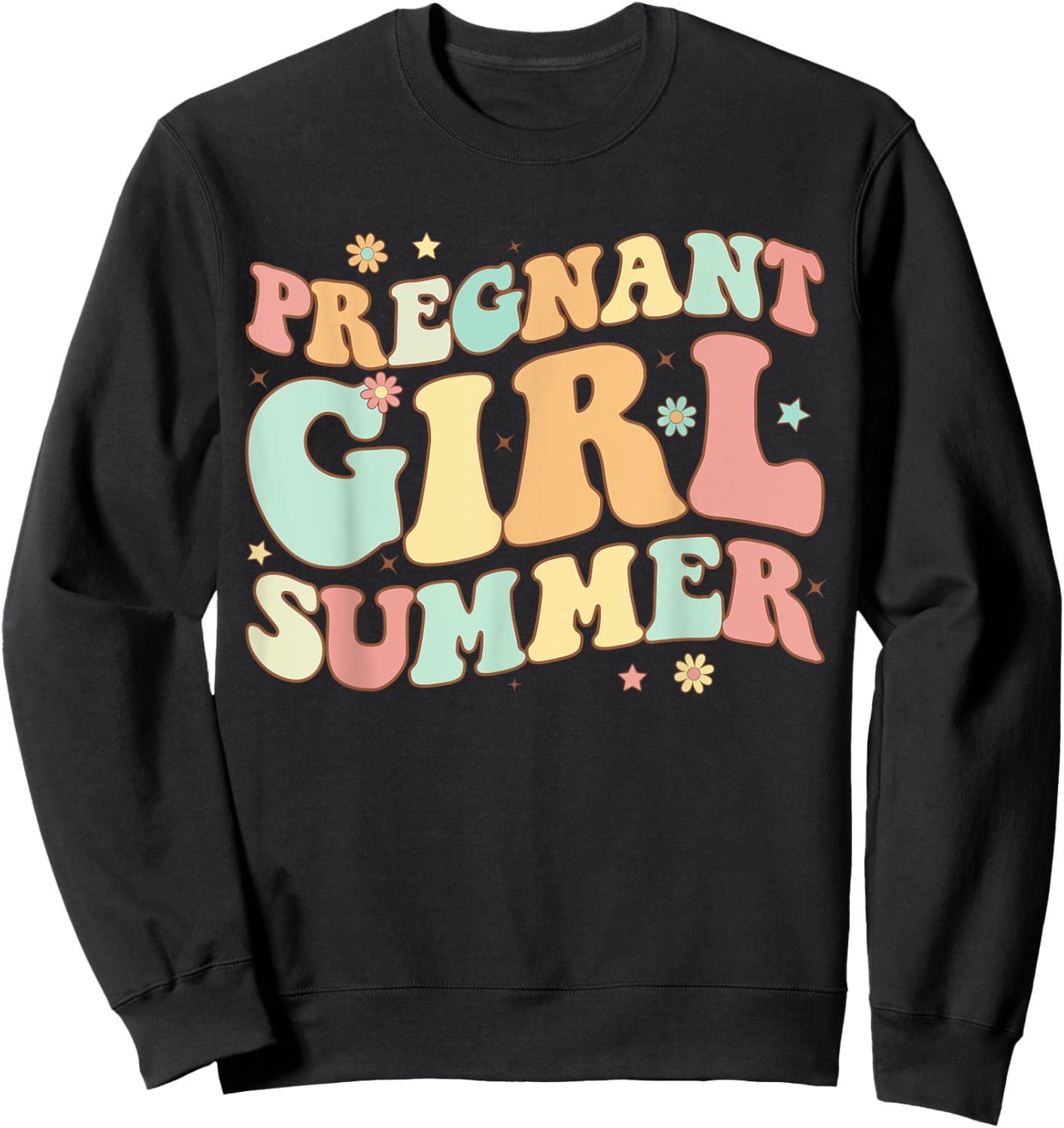 Groovy Pregnancy Reveal Pregnant Girl Summer Baby Shower Sweatshirt - Sweatshirt | Black