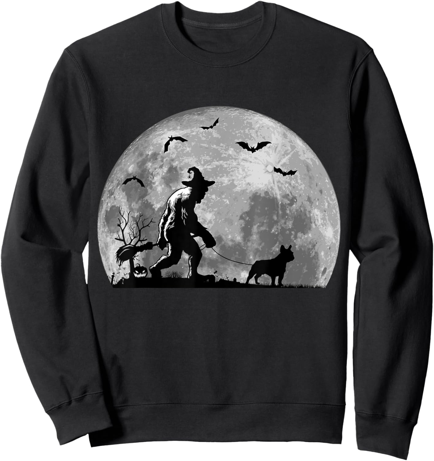 Bigfoot Walking French Bulldog Dog Sasquatch Halloween Sweatshirt - Sweatshirt | Black