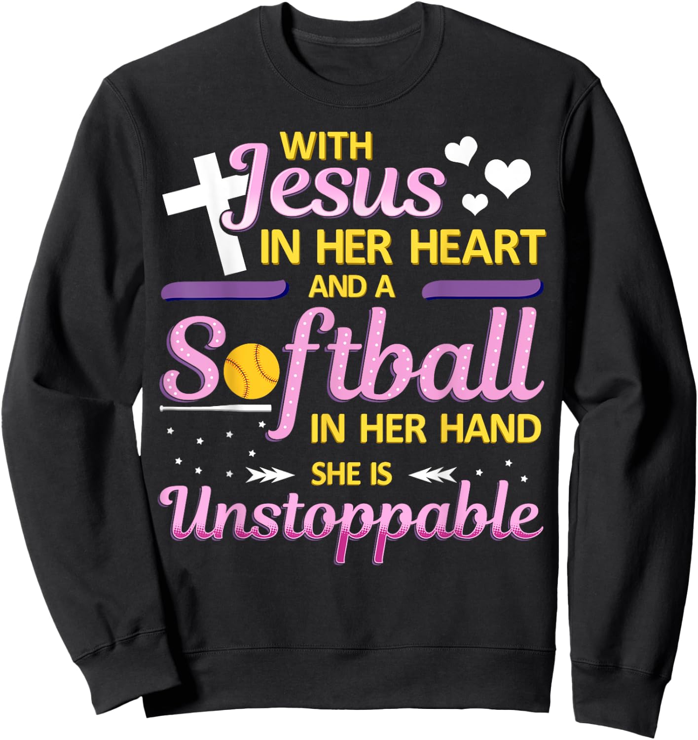 Jesus in Her Heart and Softball in Her Hand Christ Baseball Sweatshirt - Sweatshirt | Black