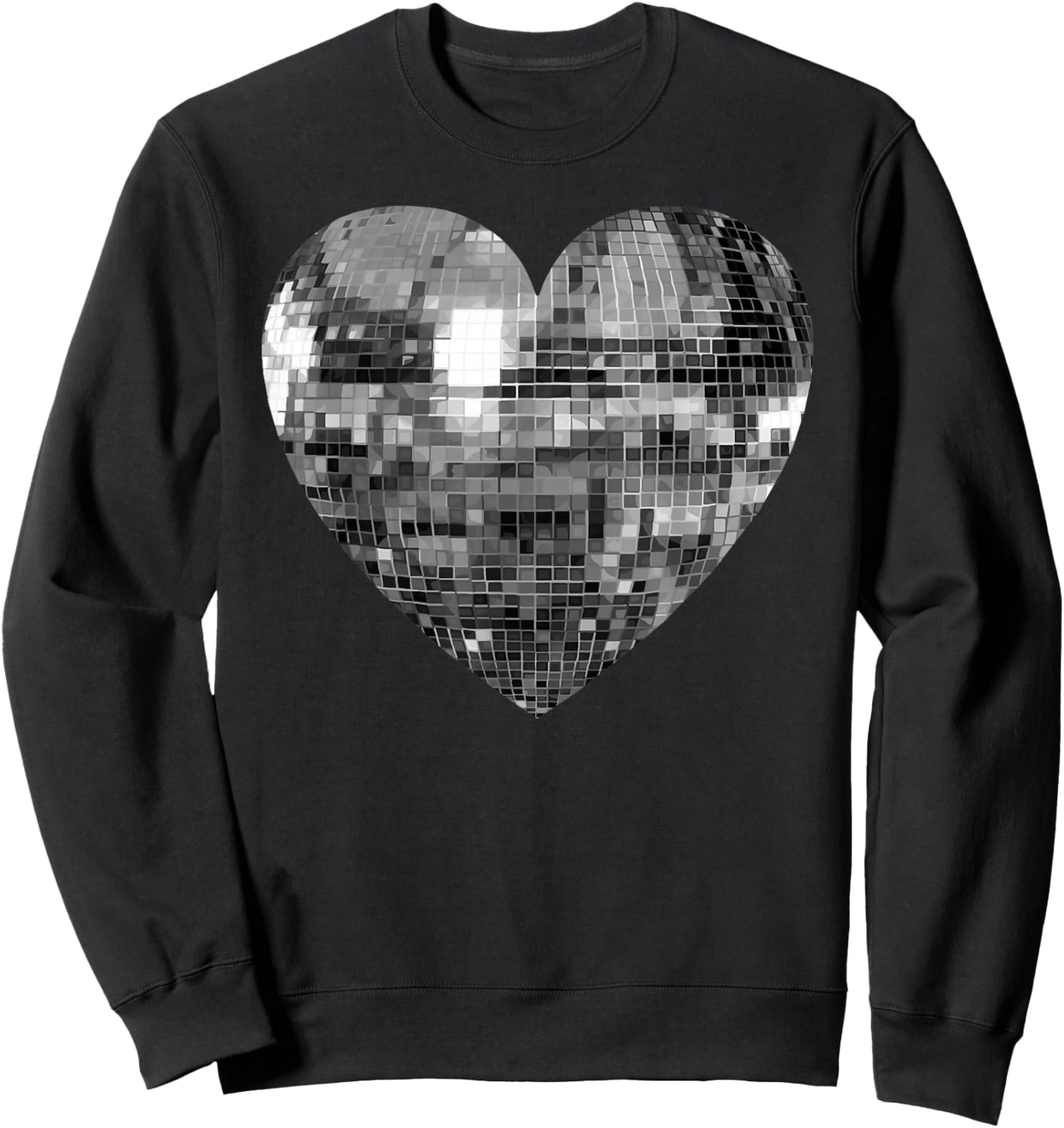 Silver Disco Ball Heart Sweatshirt - Sweatshirt | Black