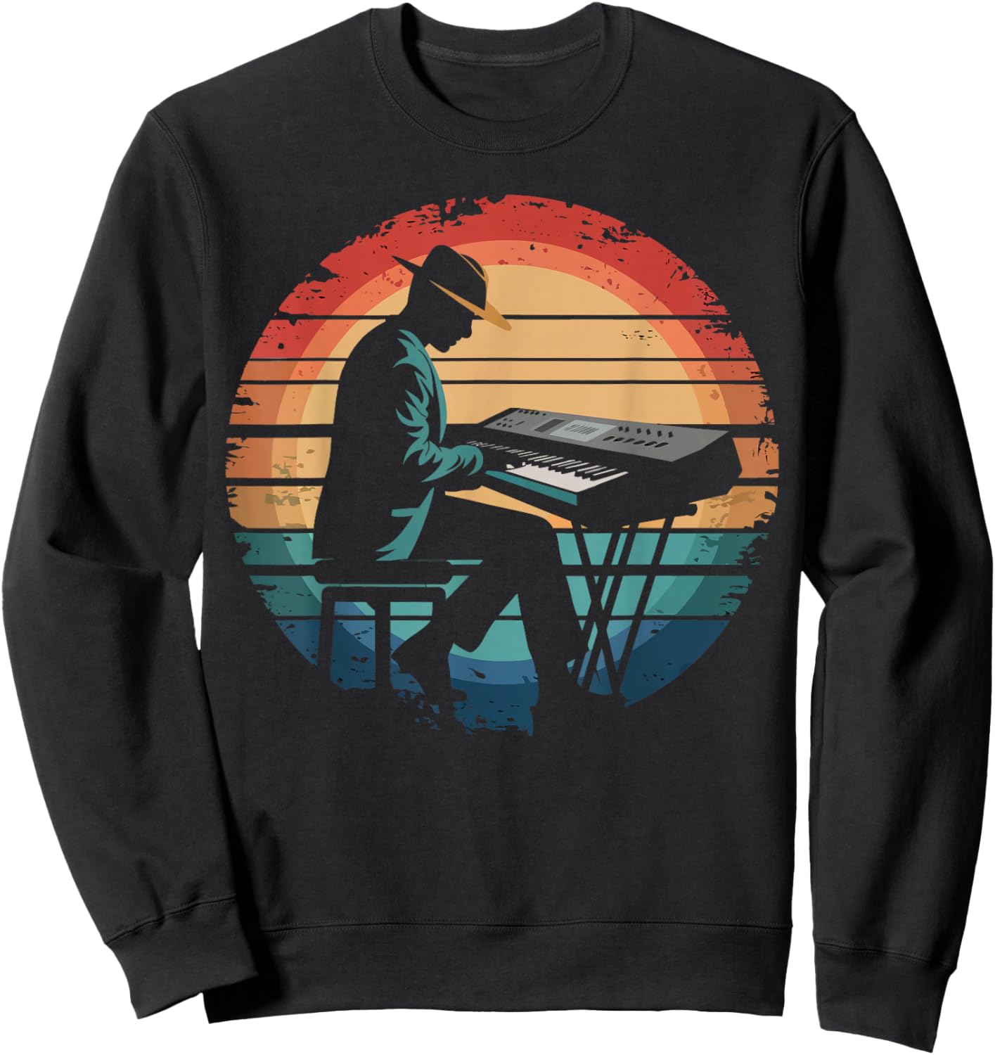 Retro Vintage Keyboard Player Sunset Music Lover Gifts Men Sweatshirt - Sweatshirt | Black