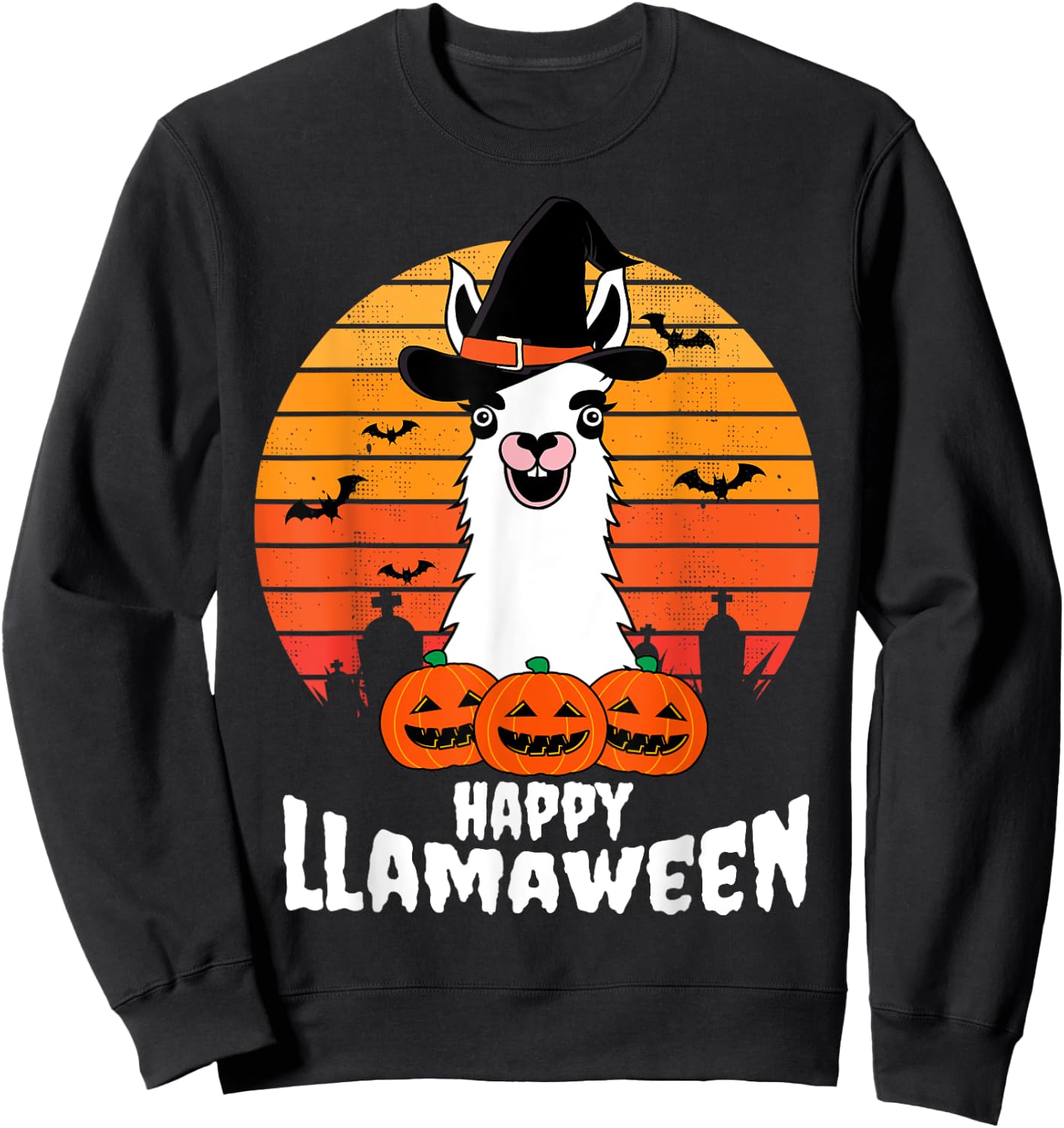 Happy Llamaween Llama Witch Costume Easy Halloween Gifts Sweatshirt - Sweatshirt | Black