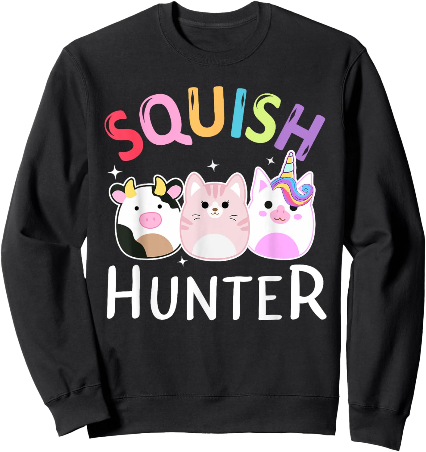 Squish hunter Mallow Soft Toy animals cat cow unicorn Sweatshirt - Sweatshirt | Black