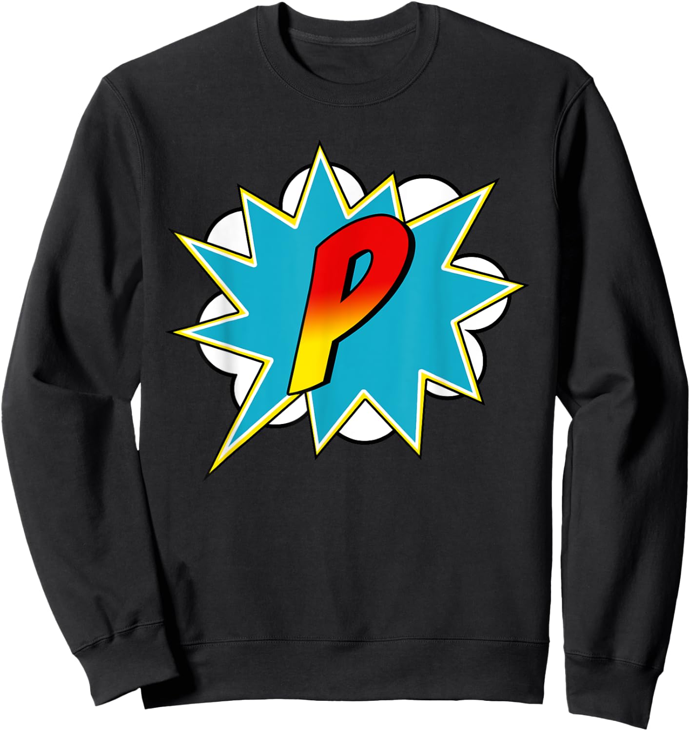 Letter P Superhero Name Comic Letter Retro Costume Sweatshirt - Sweatshirt | Black