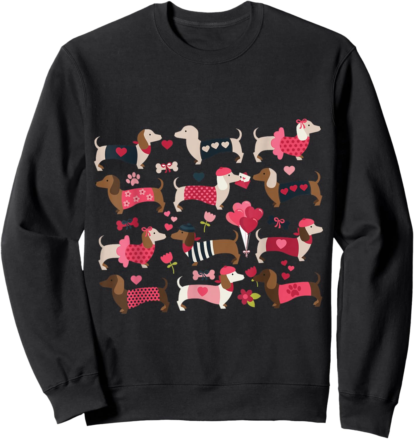 Doxie in Dog Dress Valentines Weiner Dachshund Sweatshirt - Sweatshirt | Black