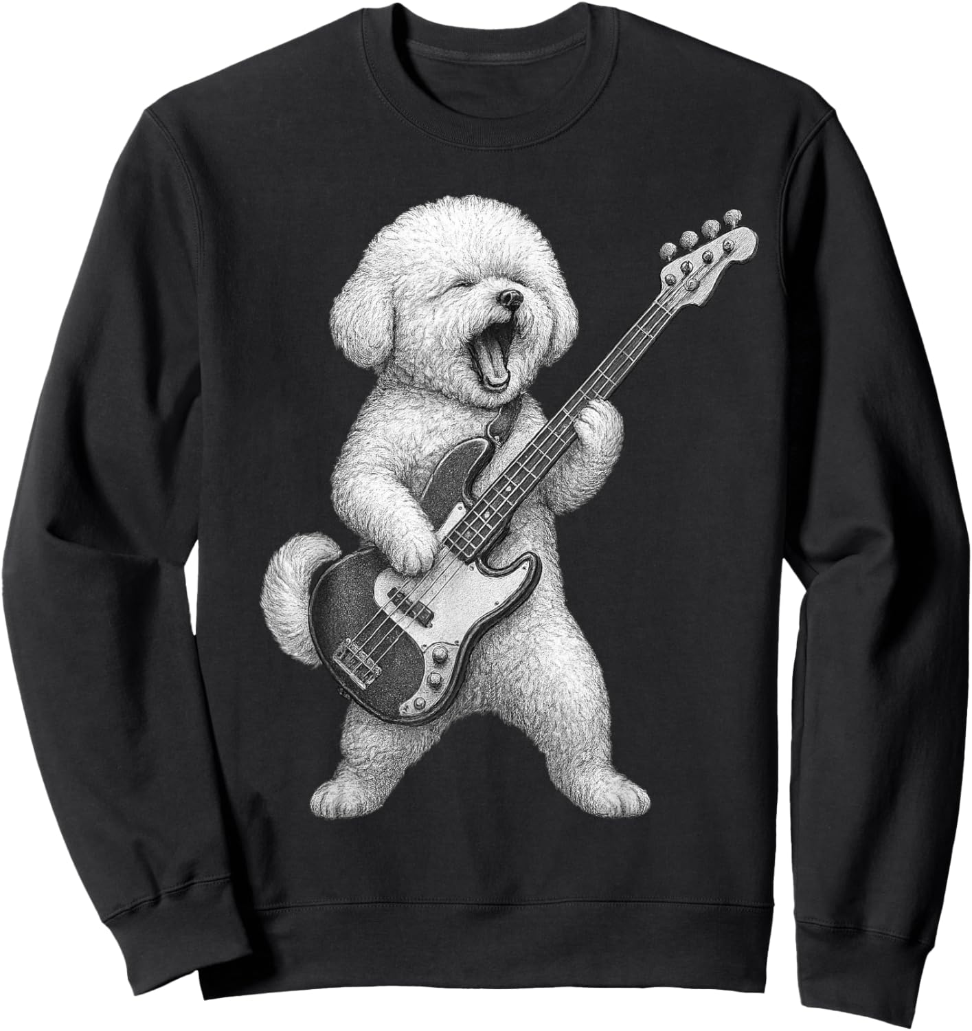 Bichon Frise Playing Bass Guitar Rock Music Dog Lover Men Women Kids Sweatshirt - Sweatshirt | Black