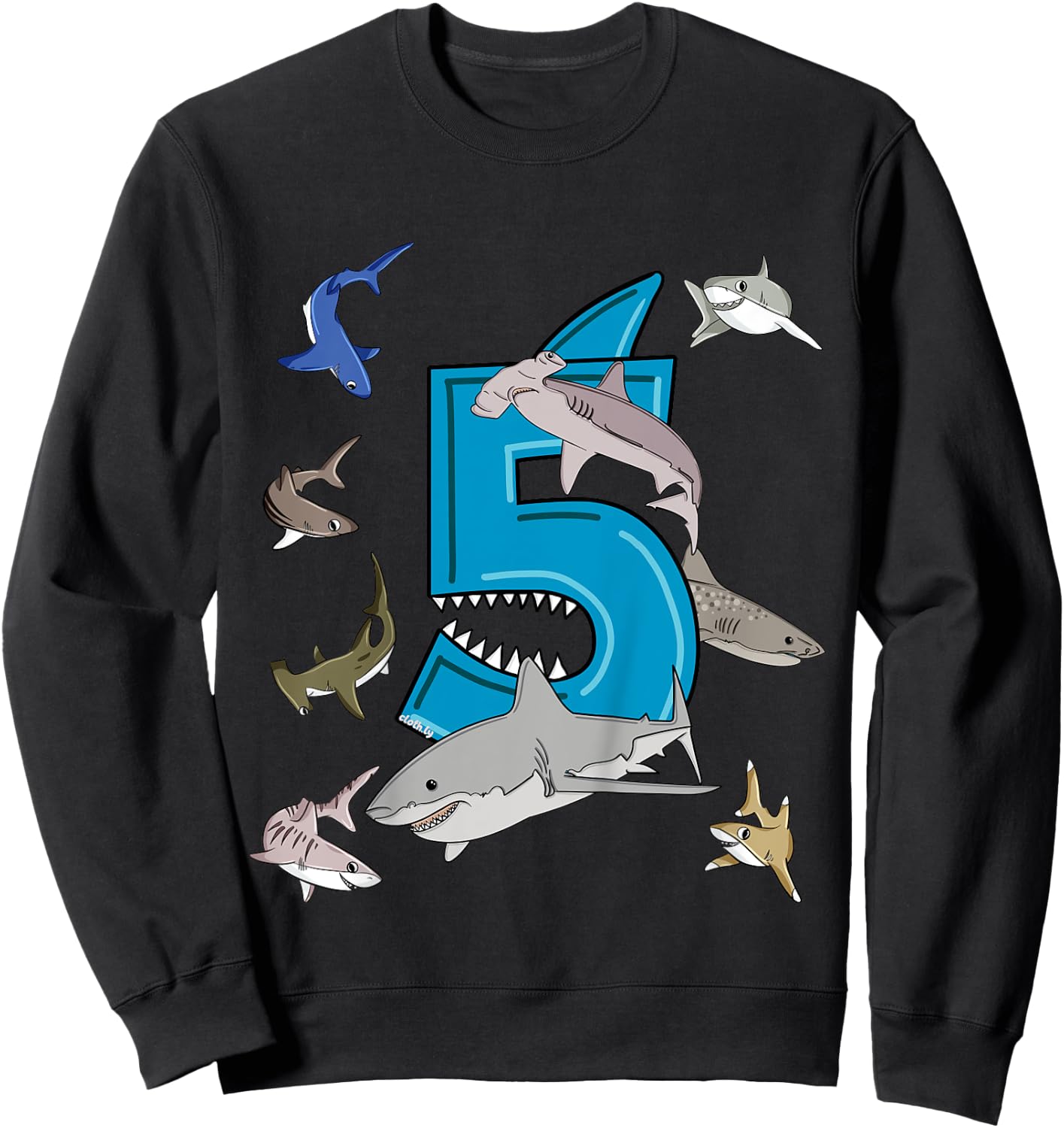 5th Birthday boys shark white shark Sweatshirt - Sweatshirt | Black