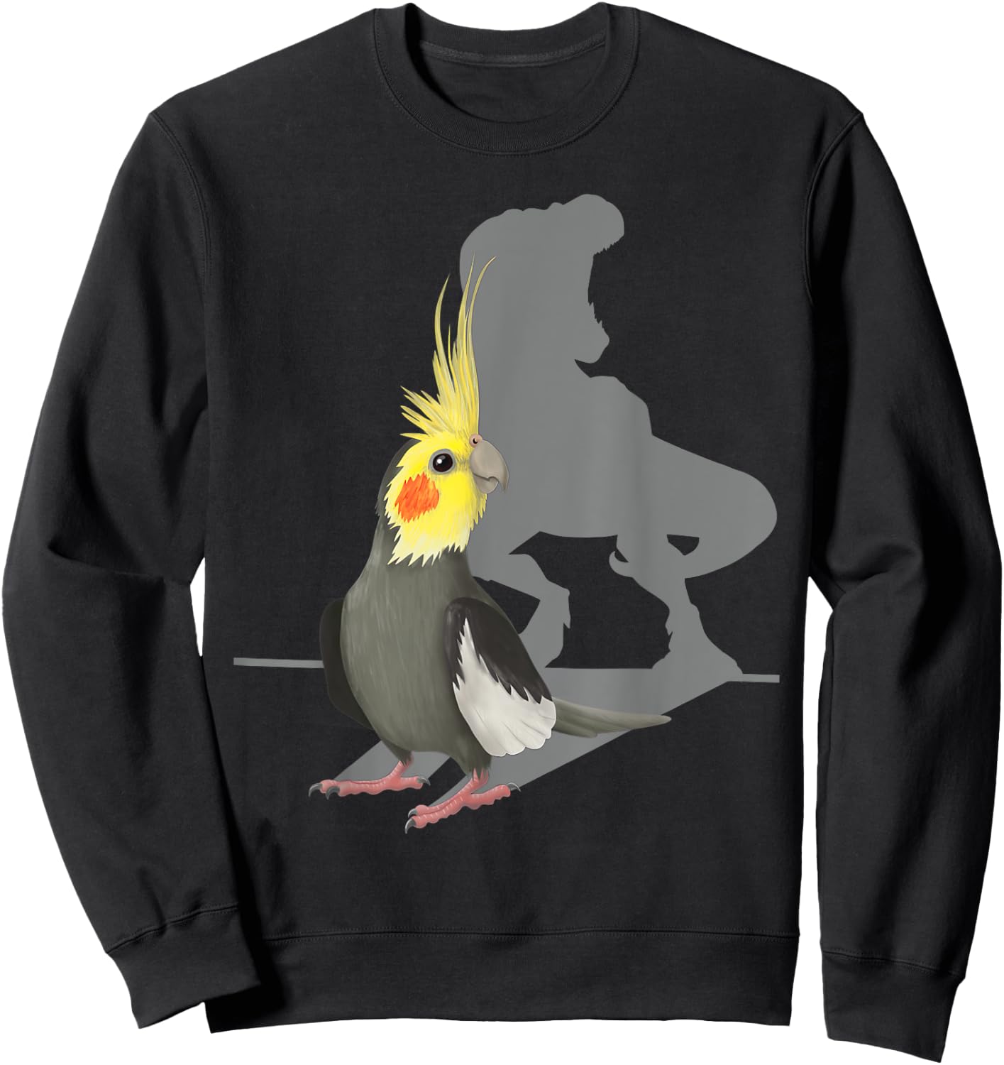 Funny Cockatiel Parrot Bird Memes Dinosaur T-Rex Shadow Sweatshirt - Sweatshirt | Black
