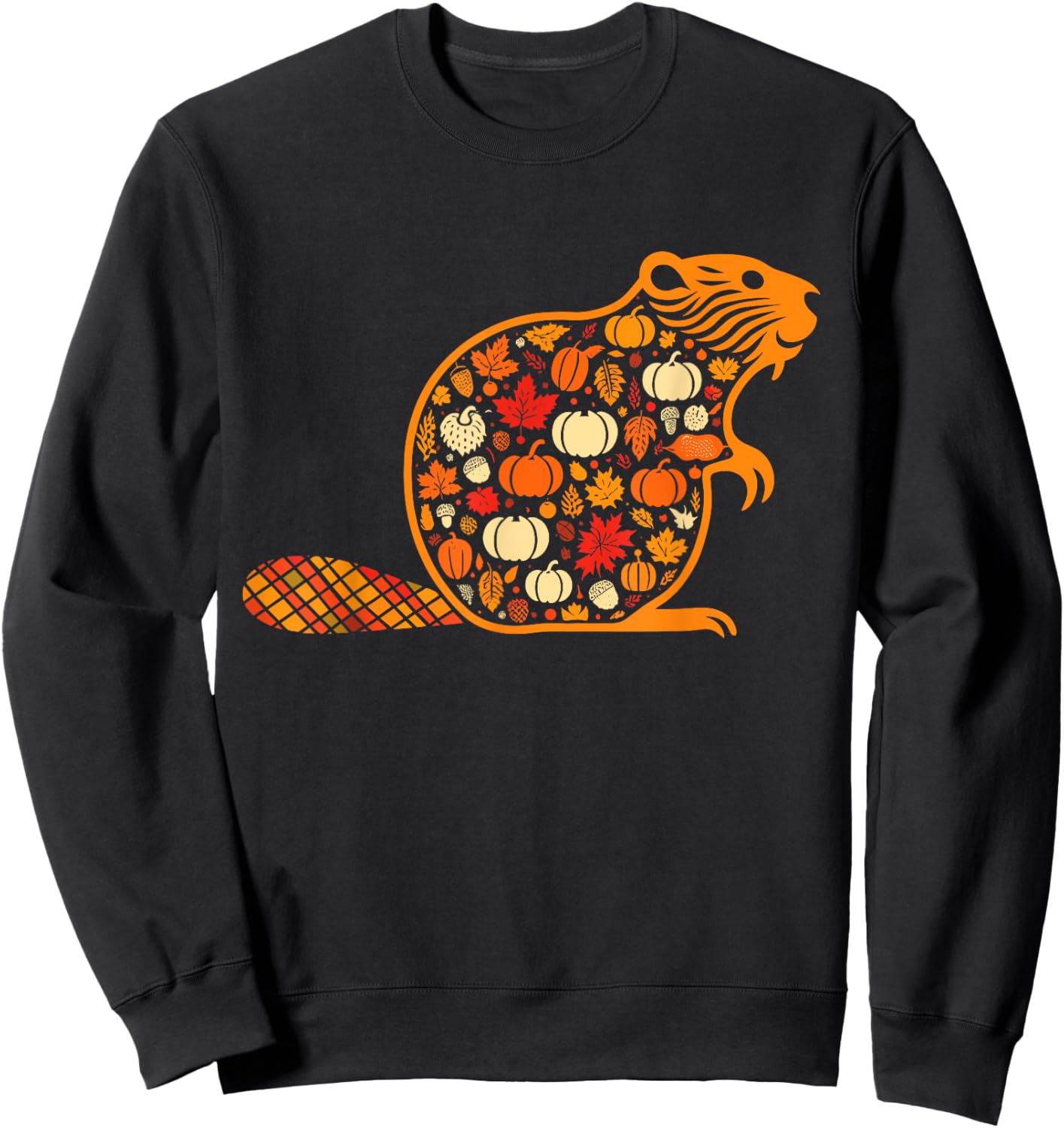 Autumn Pumpkin Fall Beaver Thanksgiving Kids Sweatshirt - Sweatshirt | Black