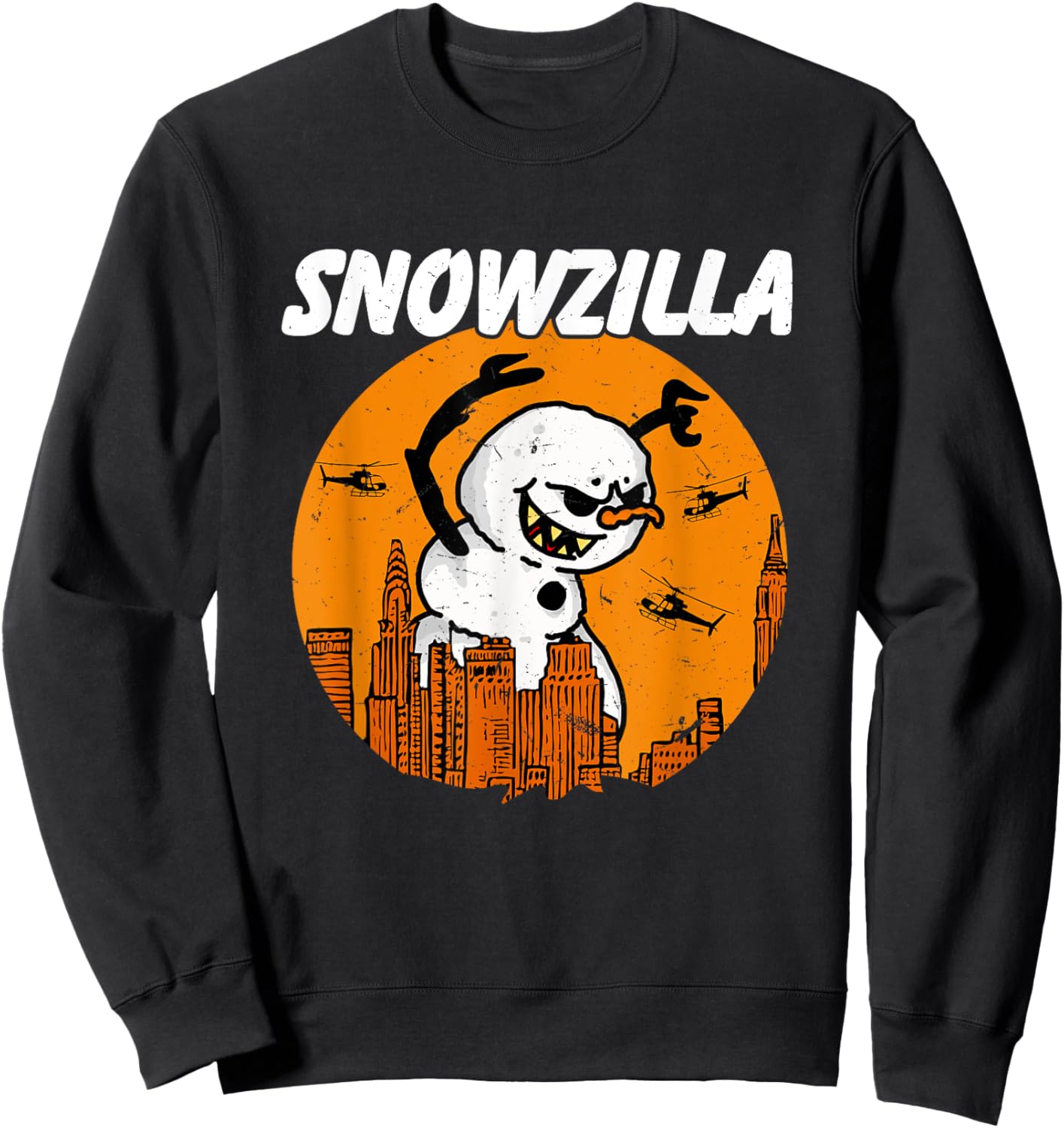 Snowzilla Japanese Monster Snowman Sunset Kaiju Christmas Sweatshirt - Sweatshirt | Black