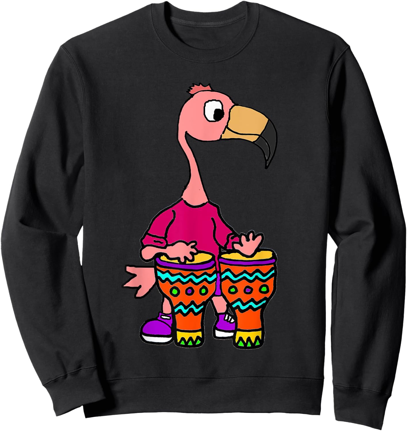 SmileteesMusic Cute Flamingo Playing Bongo Drums Sweatshirt - Sweatshirt | Black