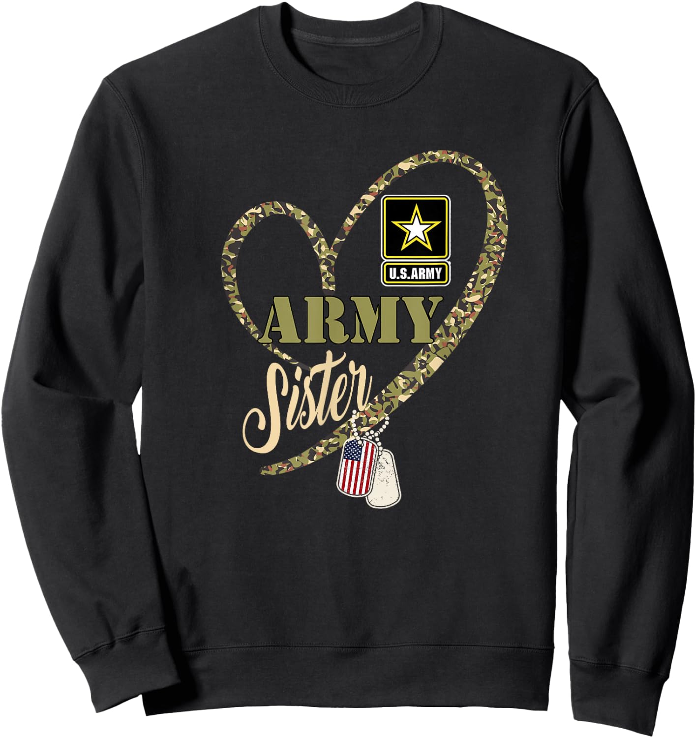 Proud Army Sister Clothing Funny Military Heart Camouflage Sweatshirt - Sweatshirt | Black