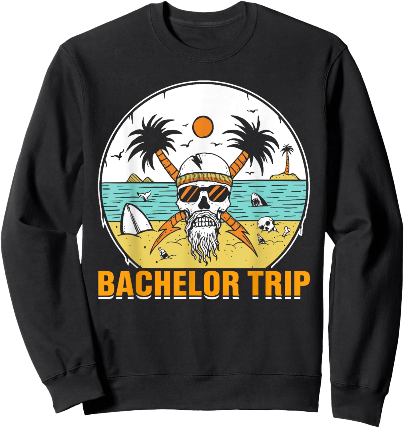 Bachelor Trip Beach Groom Skull Groomsmen Sweatshirt - Sweatshirt | Black