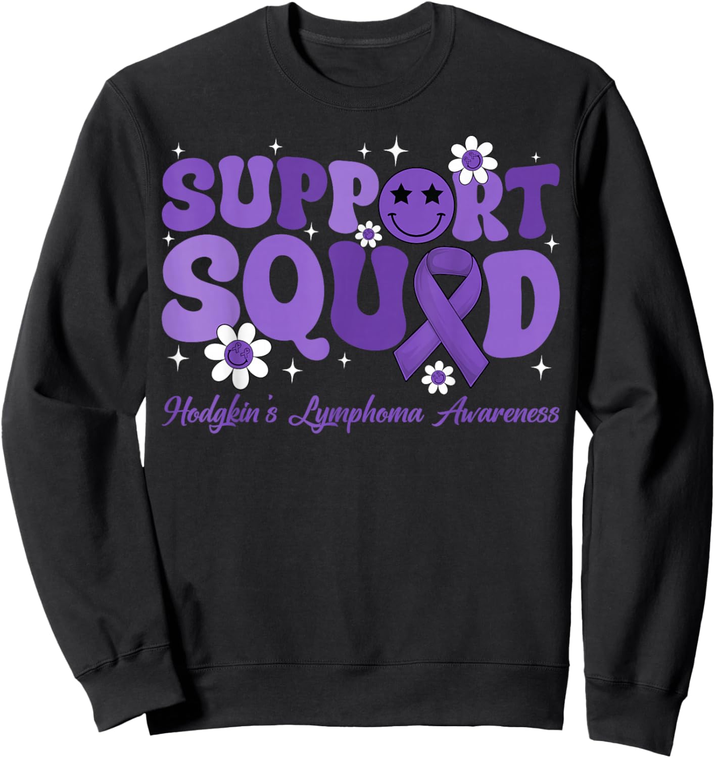 Retro Groovy Support Squad Hodgkins Lymphoma Lavender Ribbon Sweatshirt - Sweatshirt | Black