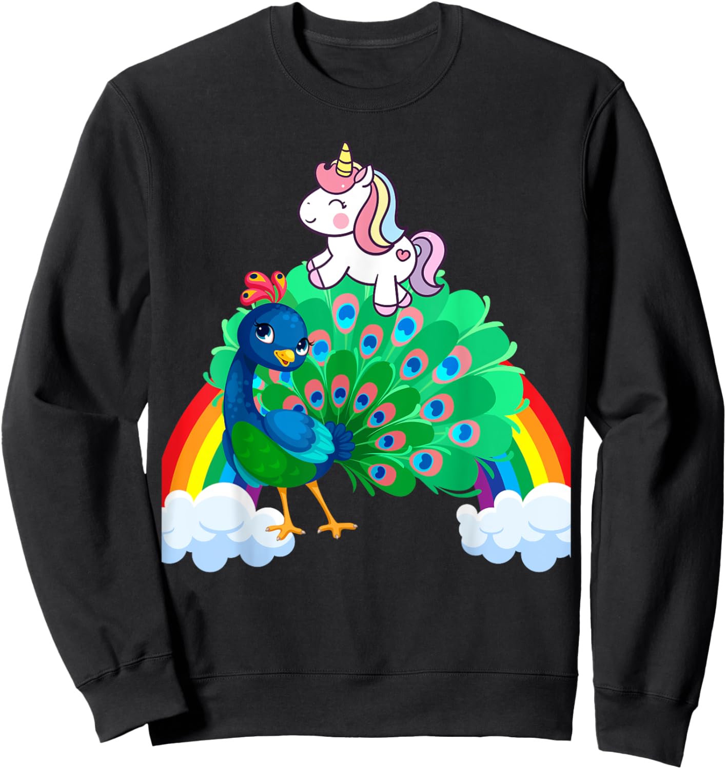 Unicorn Riding Peacock Boys Girls Men Women Kids Rainbow Sweatshirt - Sweatshirt | Black
