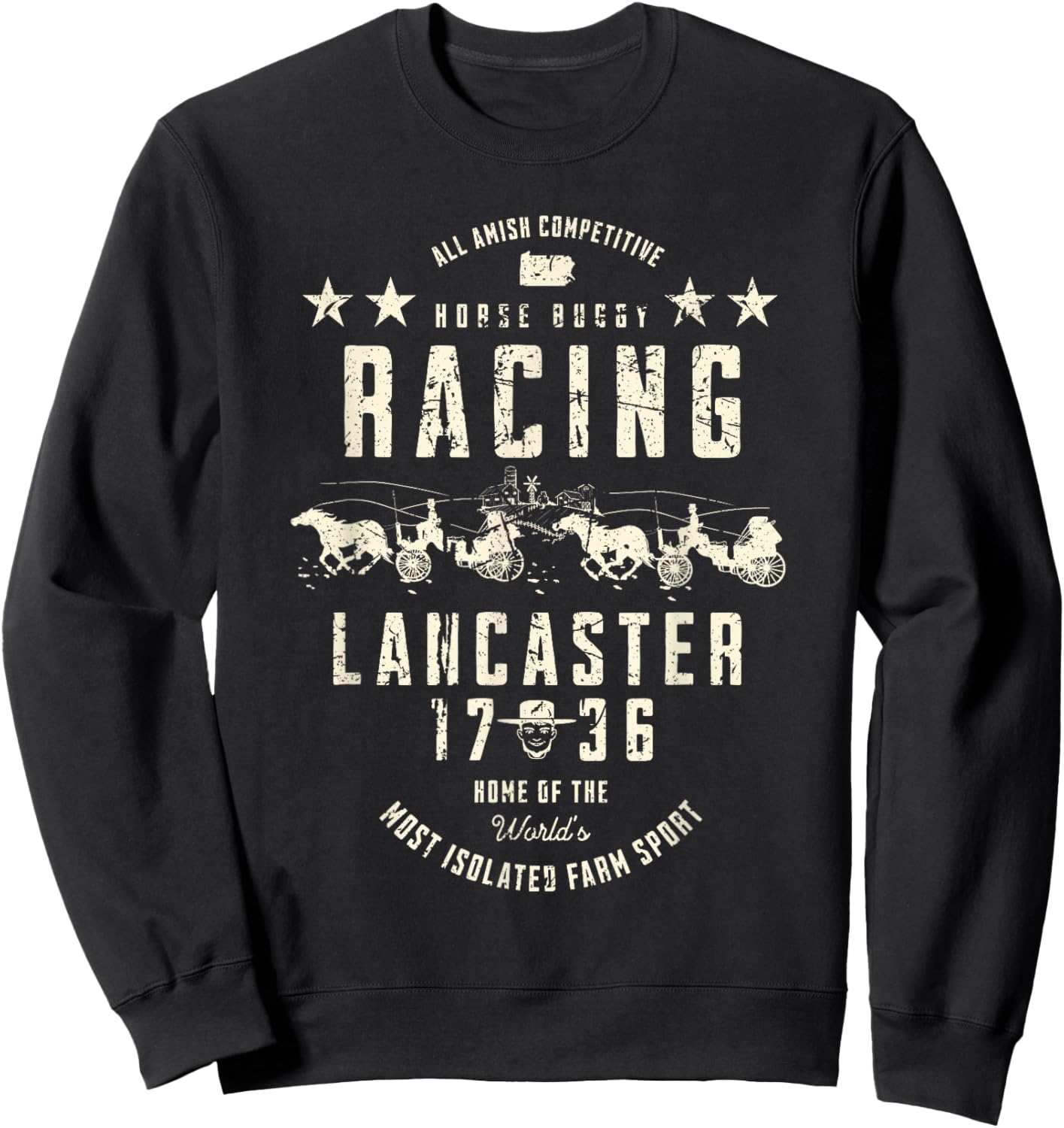 All Amish Competitive Horse Buggy Racing Lancaster 1736 Sweatshirt - Sweatshirt | Black