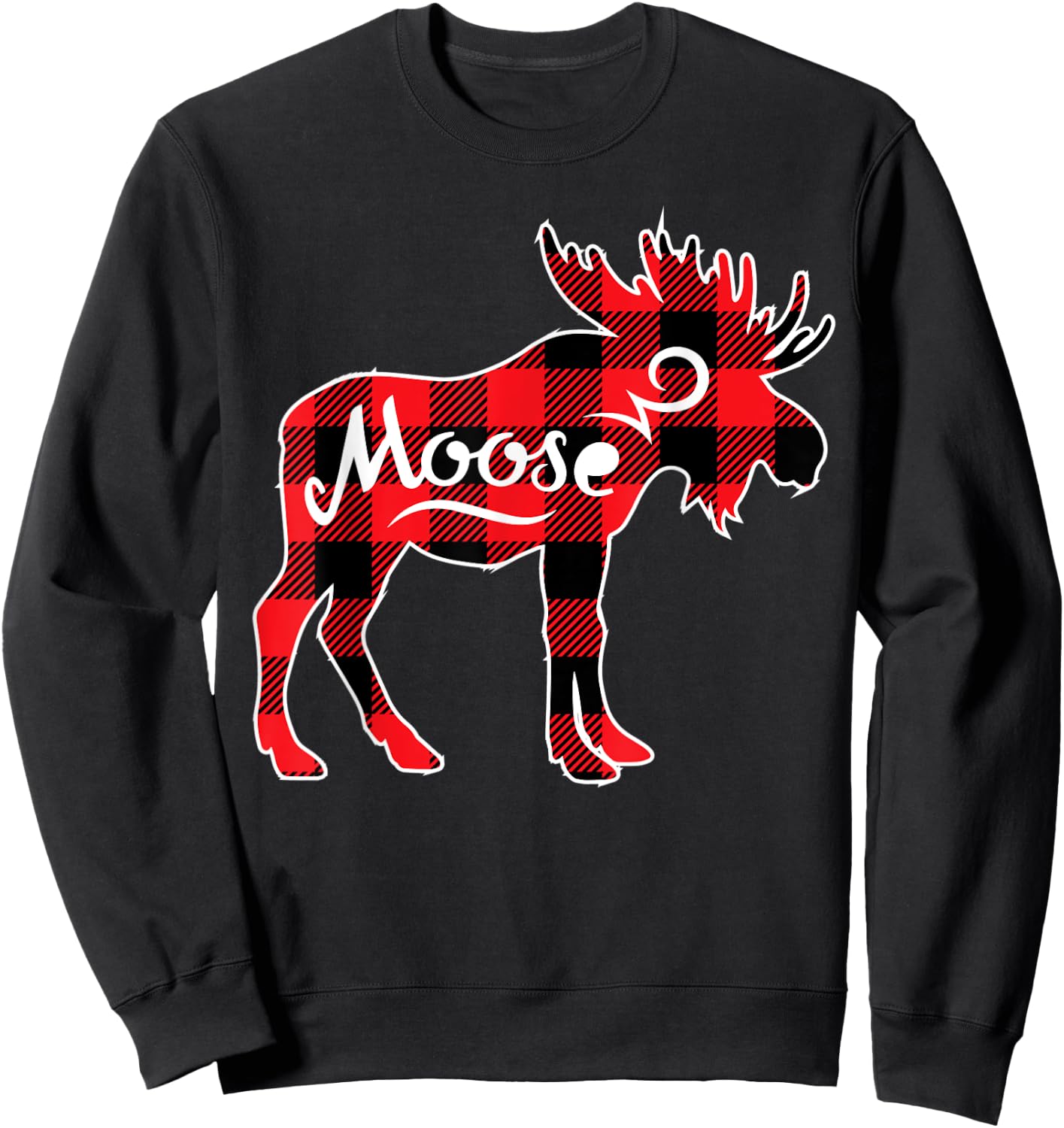 Moose Red Buffalo Plaid Matching Pajama Family Gift Sweatshirt - Sweatshirt | Black