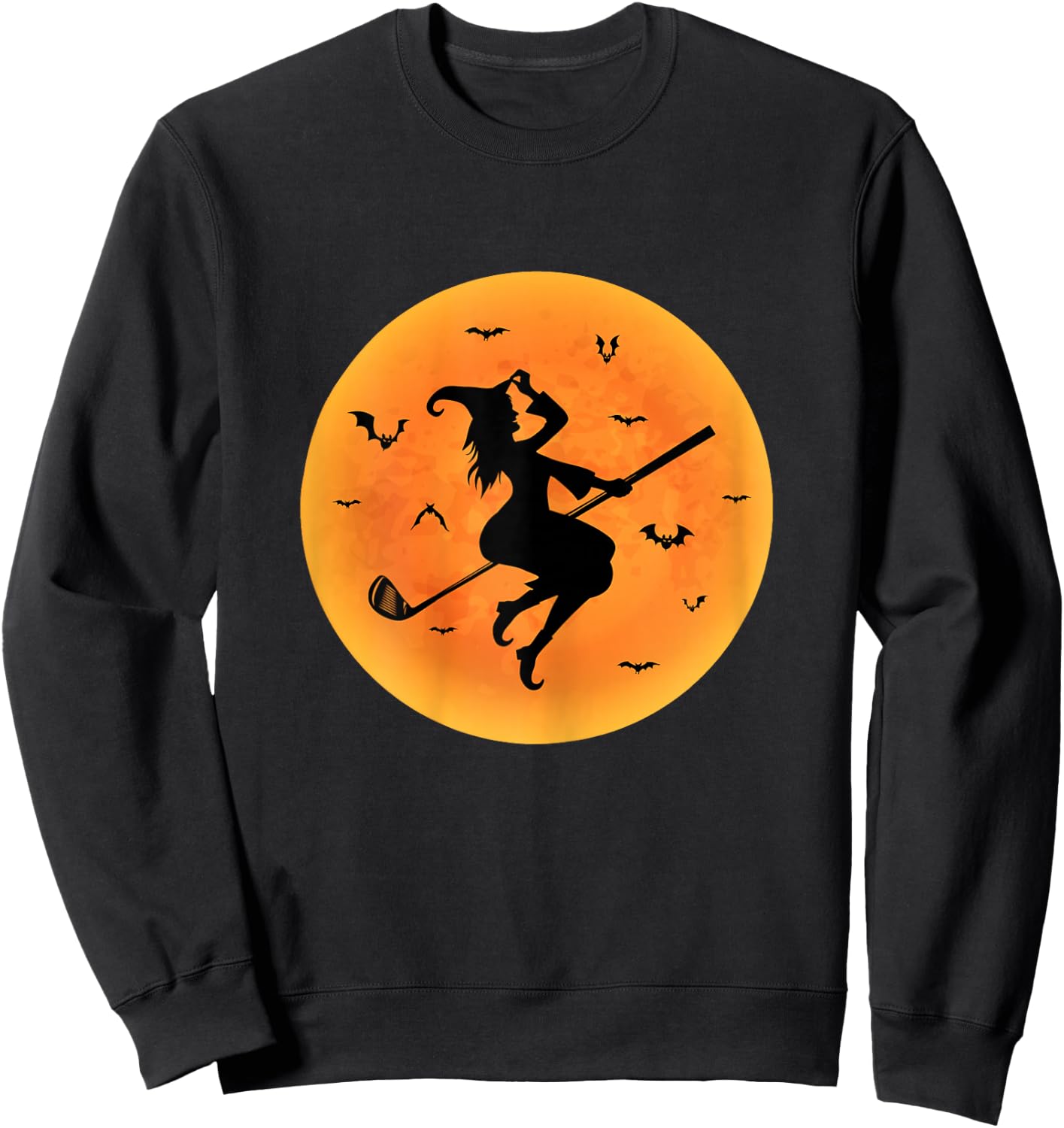 Golf Witch Riding Golf Stick Funny Halloween Golf Player Sweatshirt - Sweatshirt | Black
