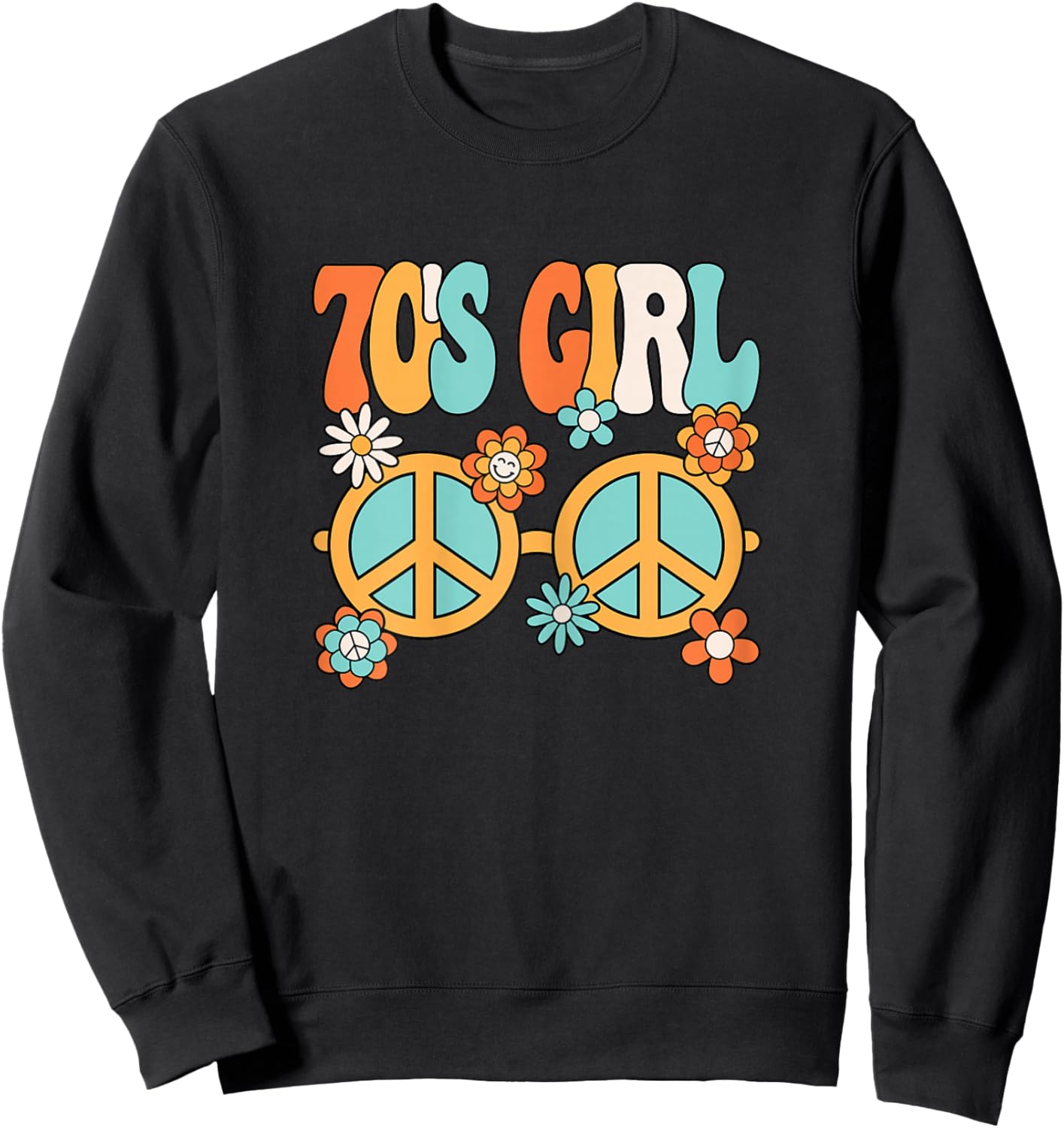 70s Girl 1970s Peace Hippie Disco Party Outfit Groovy Women Sweatshirt - Sweatshirt | Black