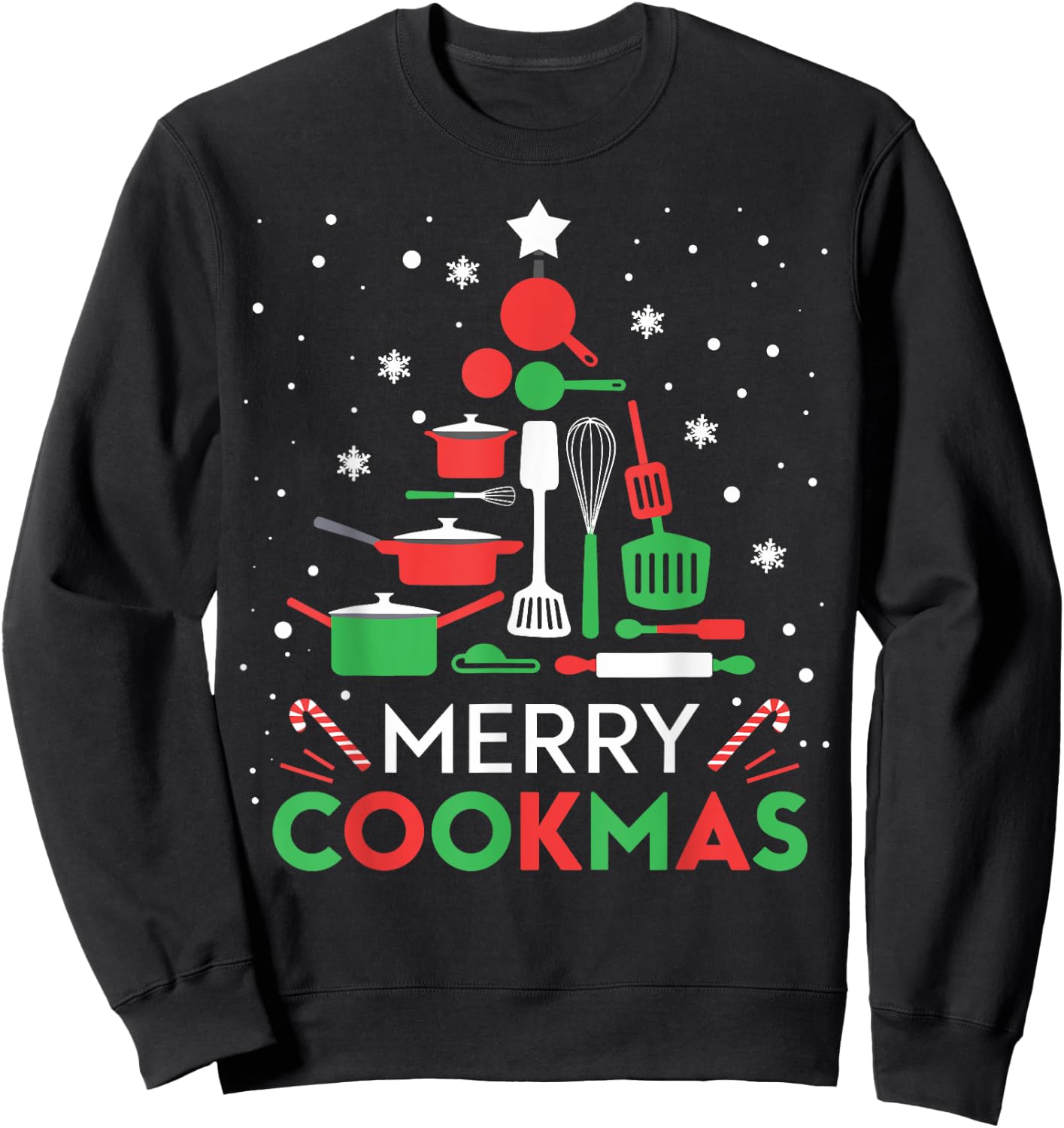 Merry Cookmas Funny Xmas Chef Cooking Christmas Tree Sweatshirt - Sweatshirt | Black