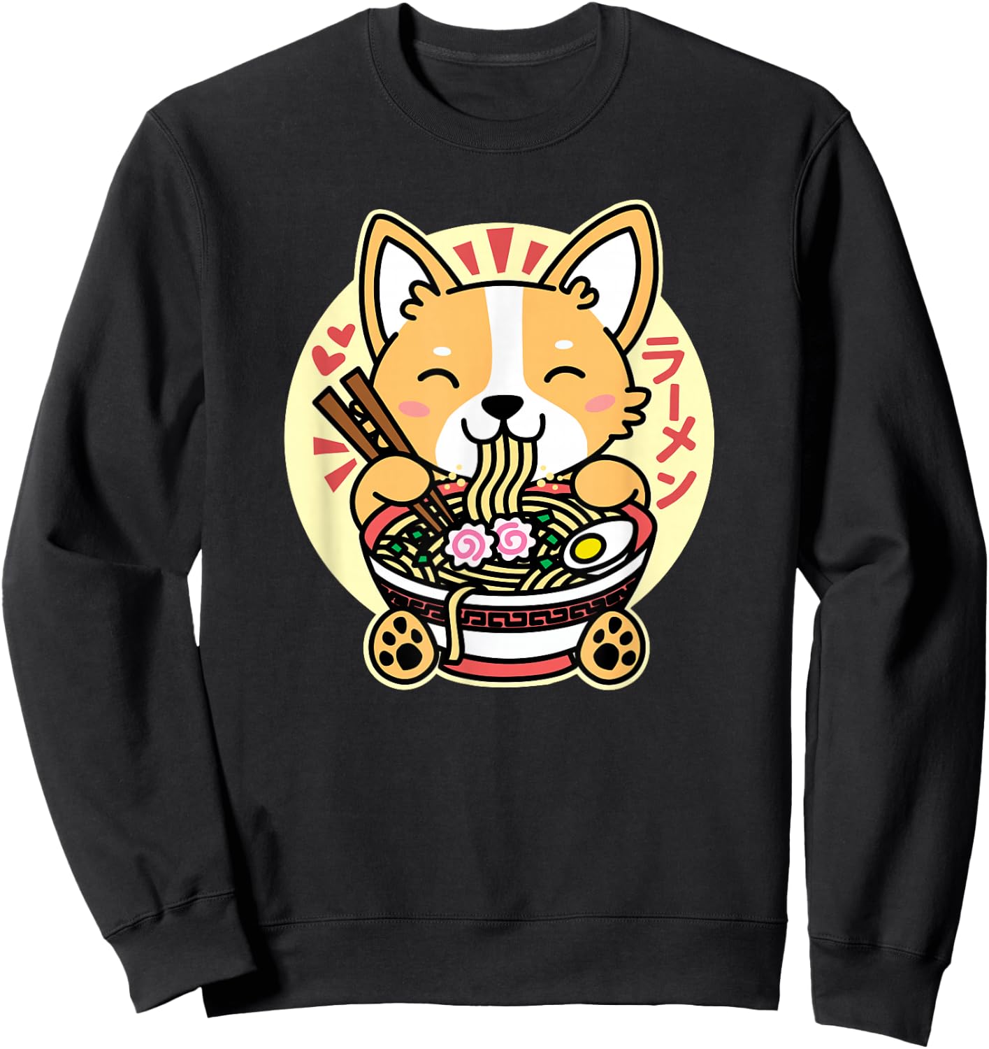 Kawaii Ramen Cute Anime Dog Corgi Japanese Noodles Drk Sweatshirt - Sweatshirt | Black