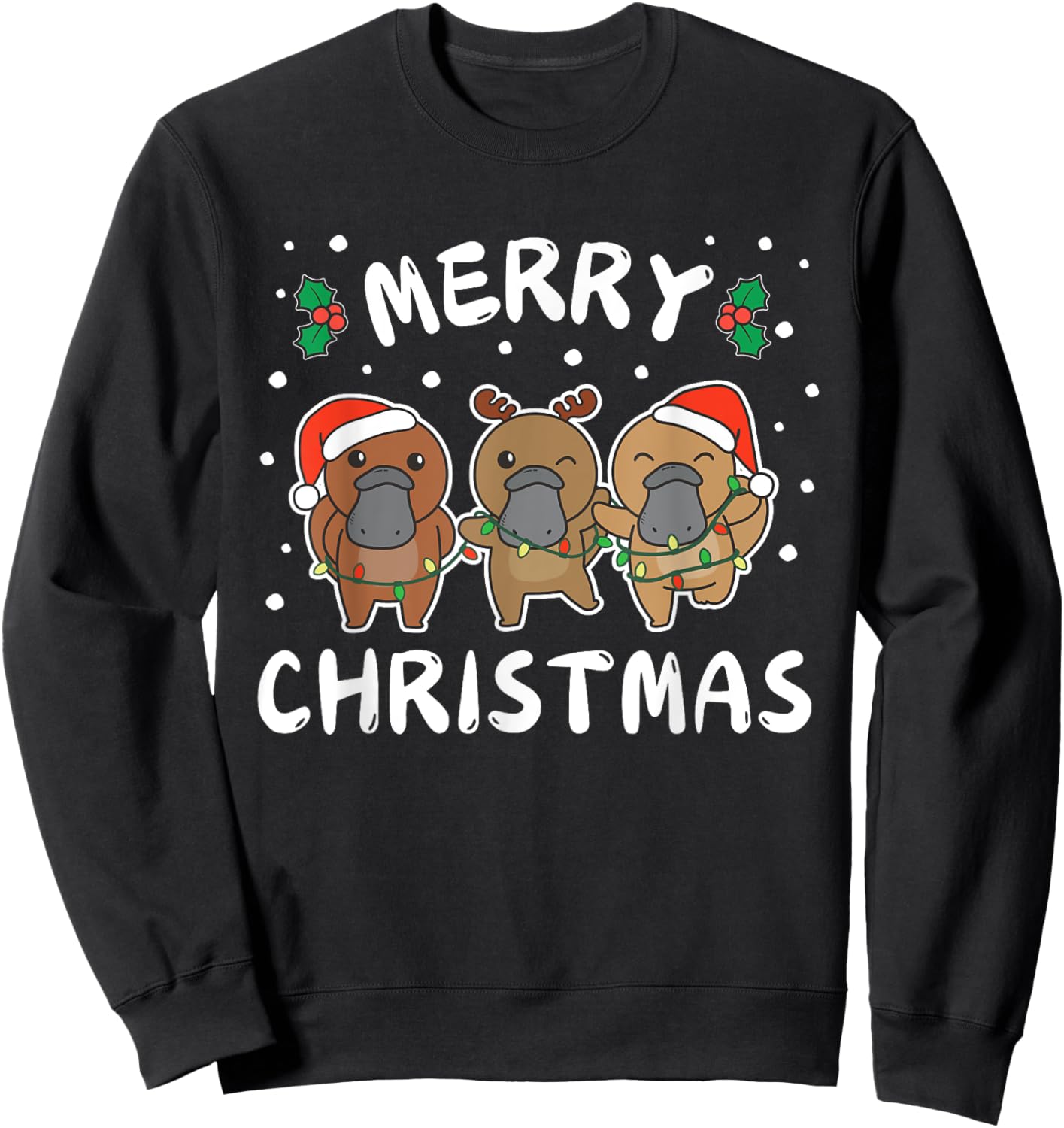 Merry Christmas Cute Platypus Festive Lights Platypus Sweatshirt - Sweatshirt | Black