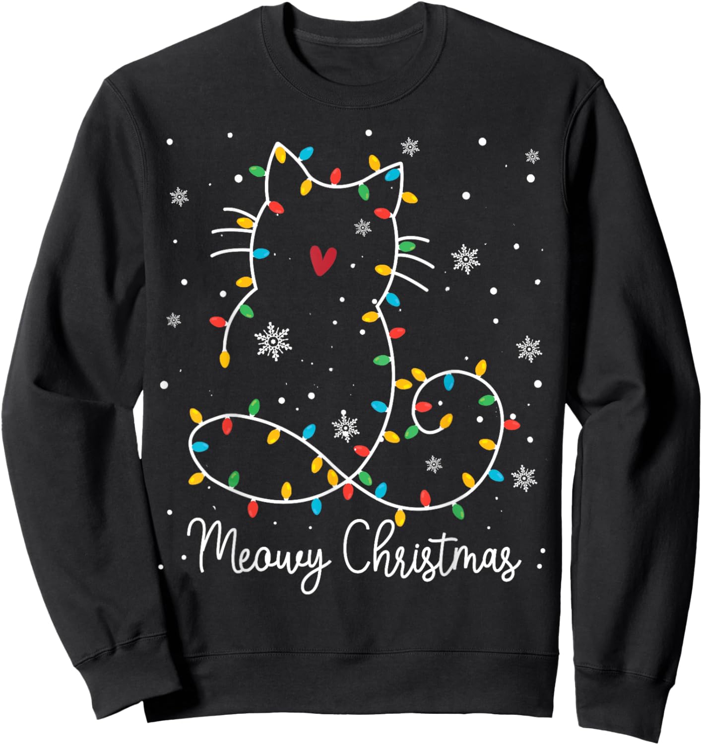 Cute Cat Meowy Christmas Light Cat Lover Mom Dad Merry Xmas Men Women Kids Sweatshirt - Sweatshirt | Black