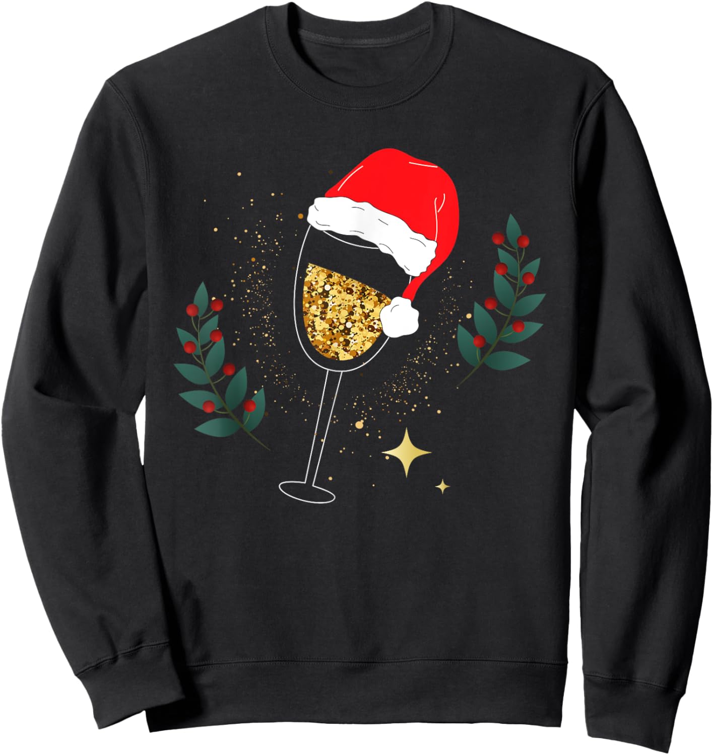 Christmas Champagne Santa Hat Glass Drink Sweatshirt - Sweatshirt | Black
