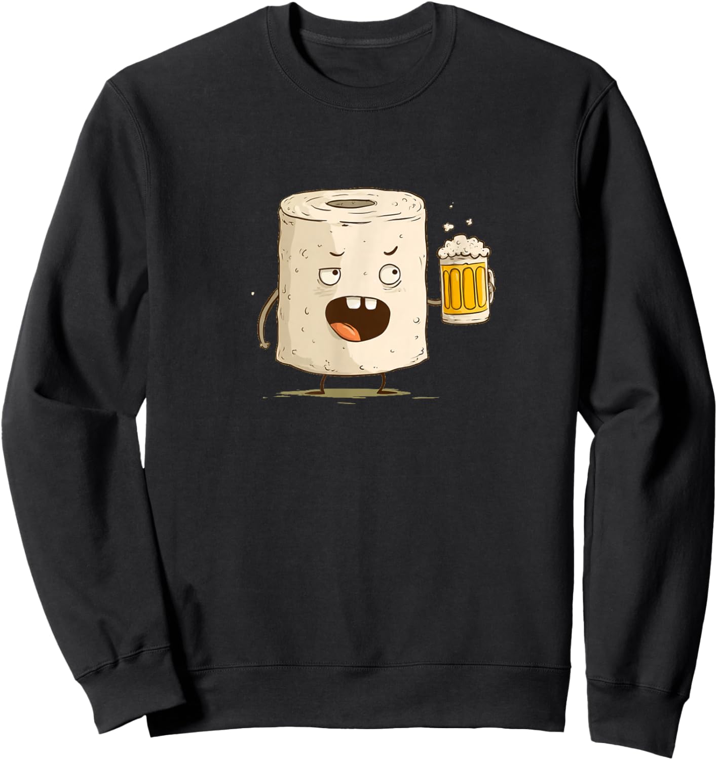 Funny Toilet Paper Face Graphic with Beer Sweatshirt - Sweatshirt | Black