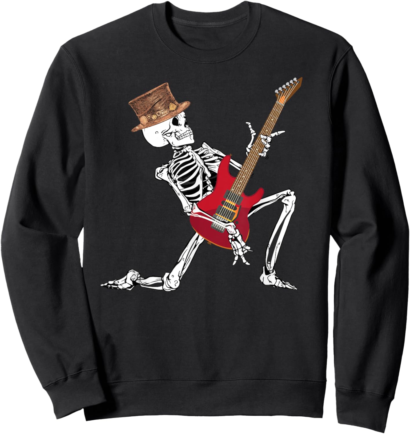 Skeleton Playing Electric Guitar Funny Halloween Sweatshirt - Sweatshirt | Black