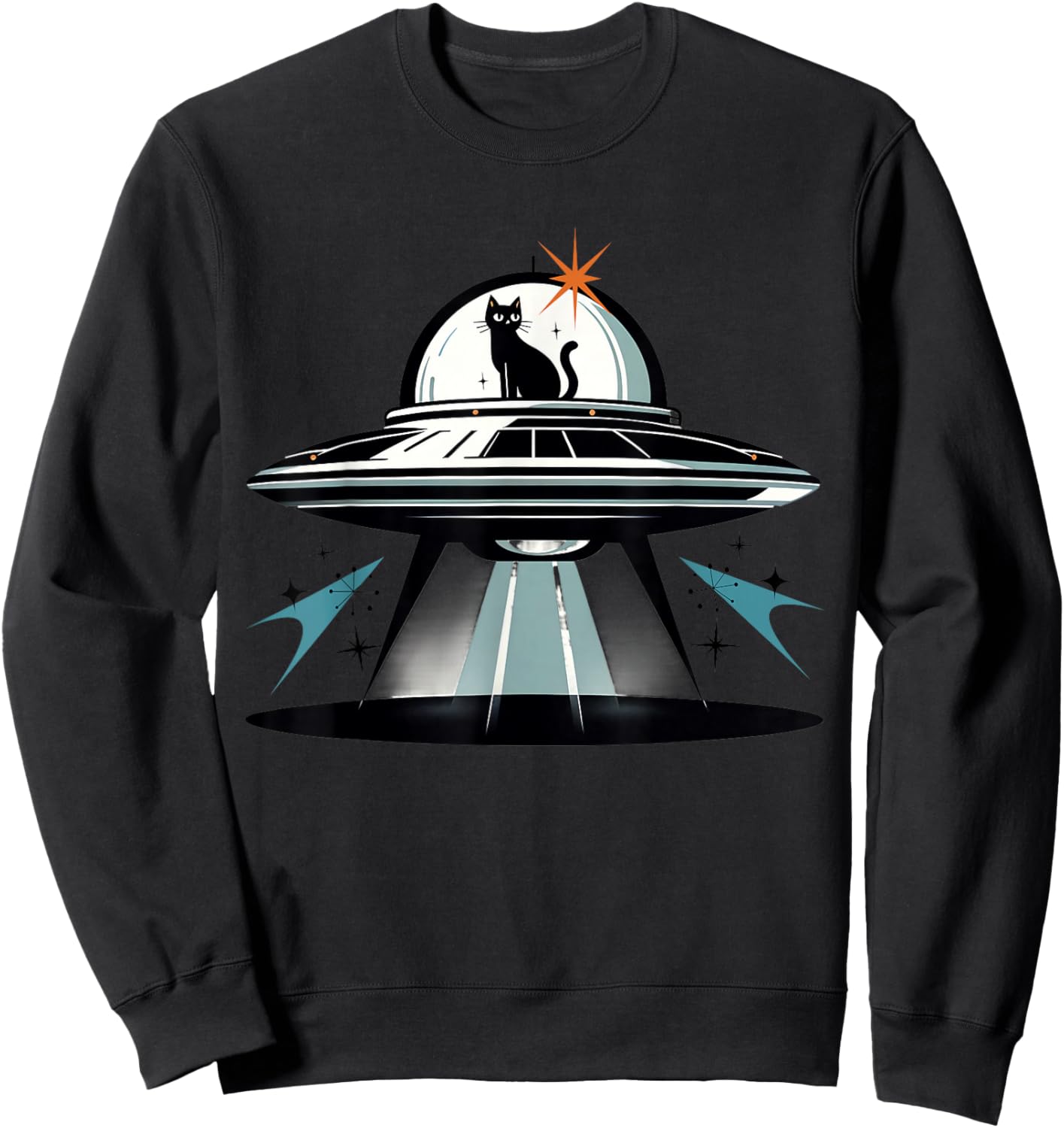 Midcentury Mid Century Cat Retro Atomic Age Space Capsule Sweatshirt - Sweatshirt | Black
