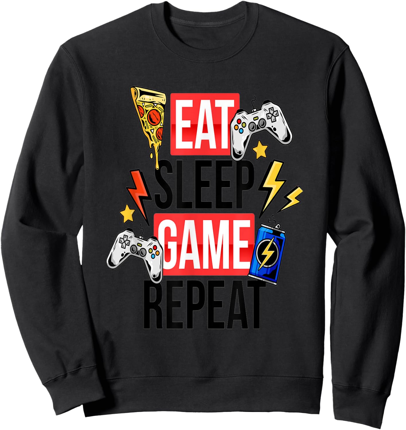 Funny Eat Sleep Game Repeat for Video Games Lovers Sweatshirt - Sweatshirt | Black