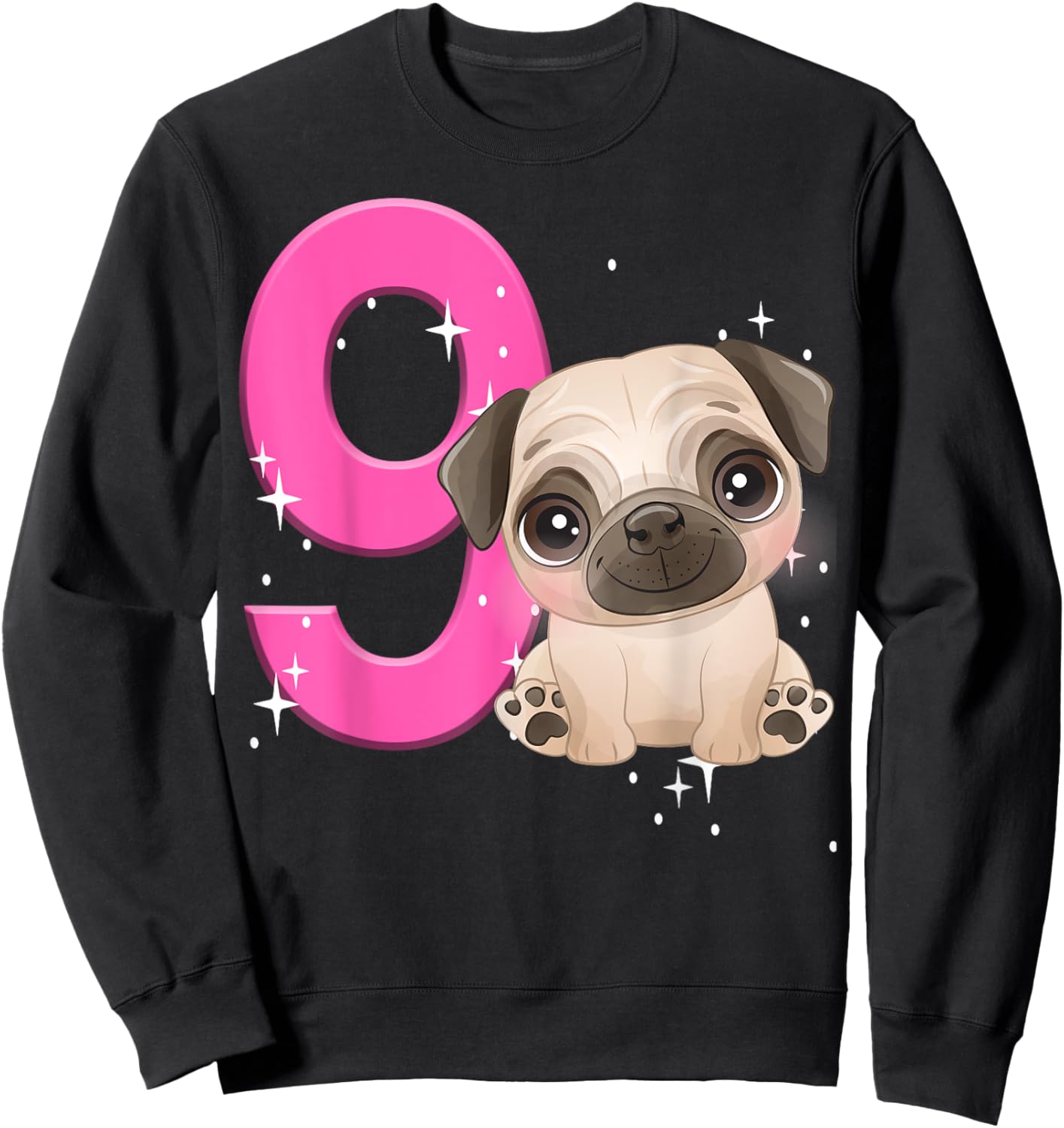 9th Birthday Girl Pug Dog Birthday Shirt Party Pug Kids Nine Sweatshirt - Sweatshirt | Black