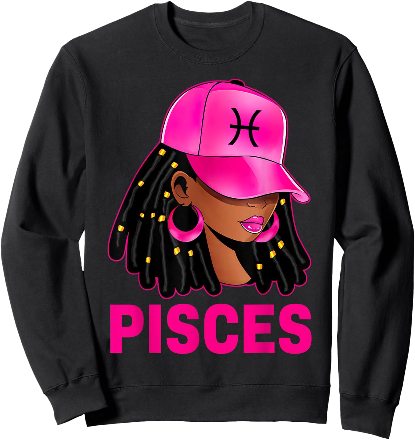 Pisces Queen Loc'd Hair Black Woman Cap Zodiac Sign Sweatshirt - Sweatshirt | Black