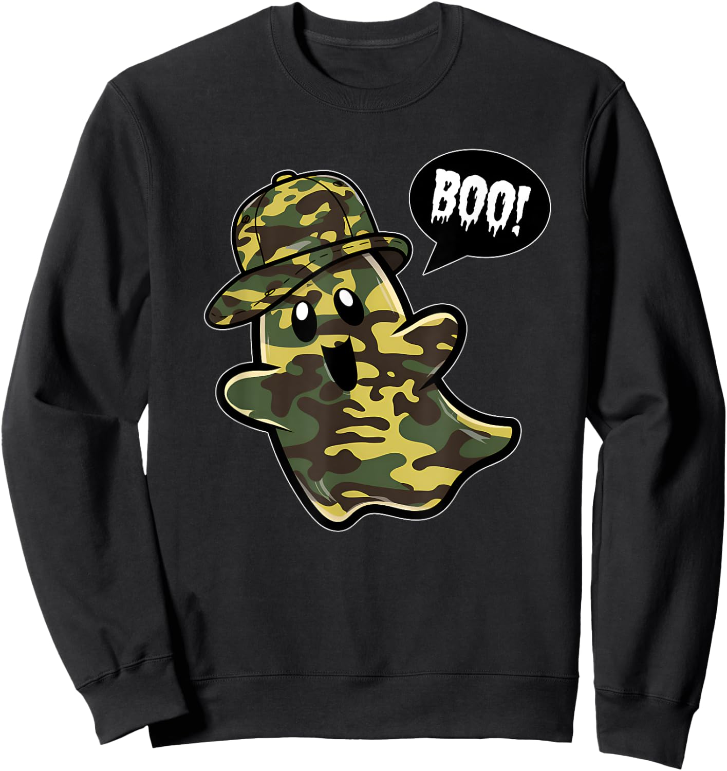 Funny Hello Hunting Season Halloween Camouflage Camo Ghost Sweatshirt - Sweatshirt | Black