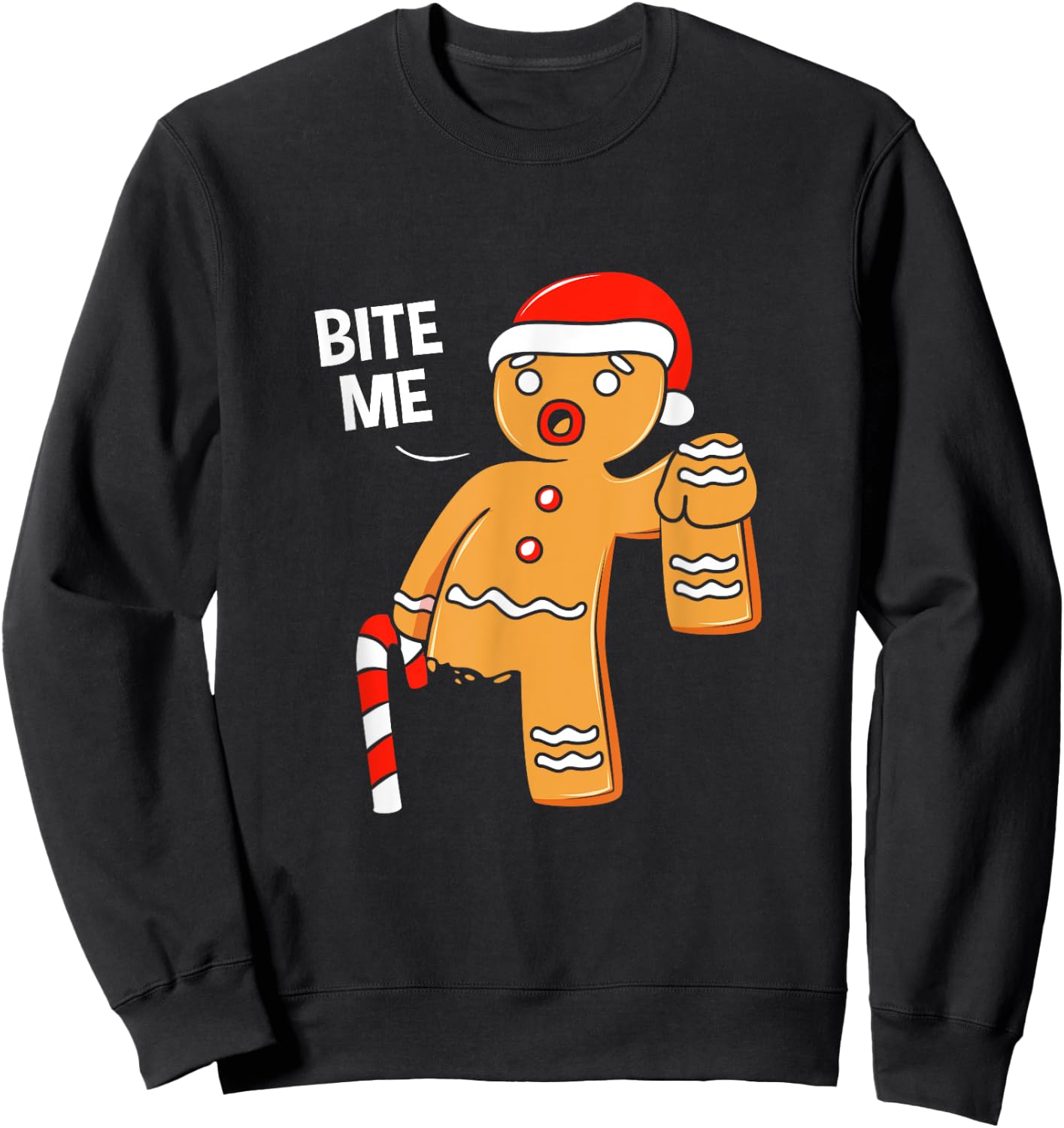 Funny Gingerbread Cookie Bite Me Christmas Candy Cane Sweatshirt - Sweatshirt | Black