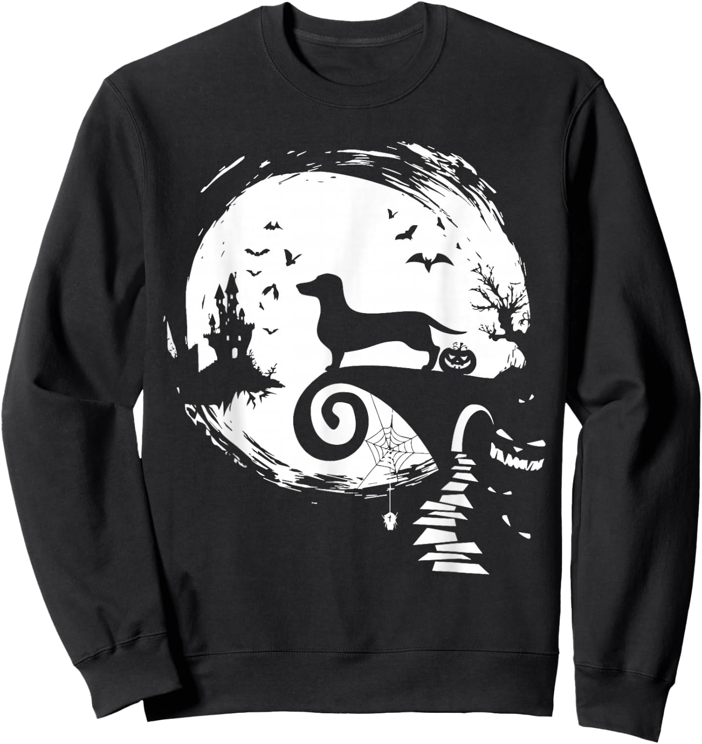 Dachshund Dog And Moon Halloween Costume Dog Lover Funny Sweatshirt - Sweatshirt | Black