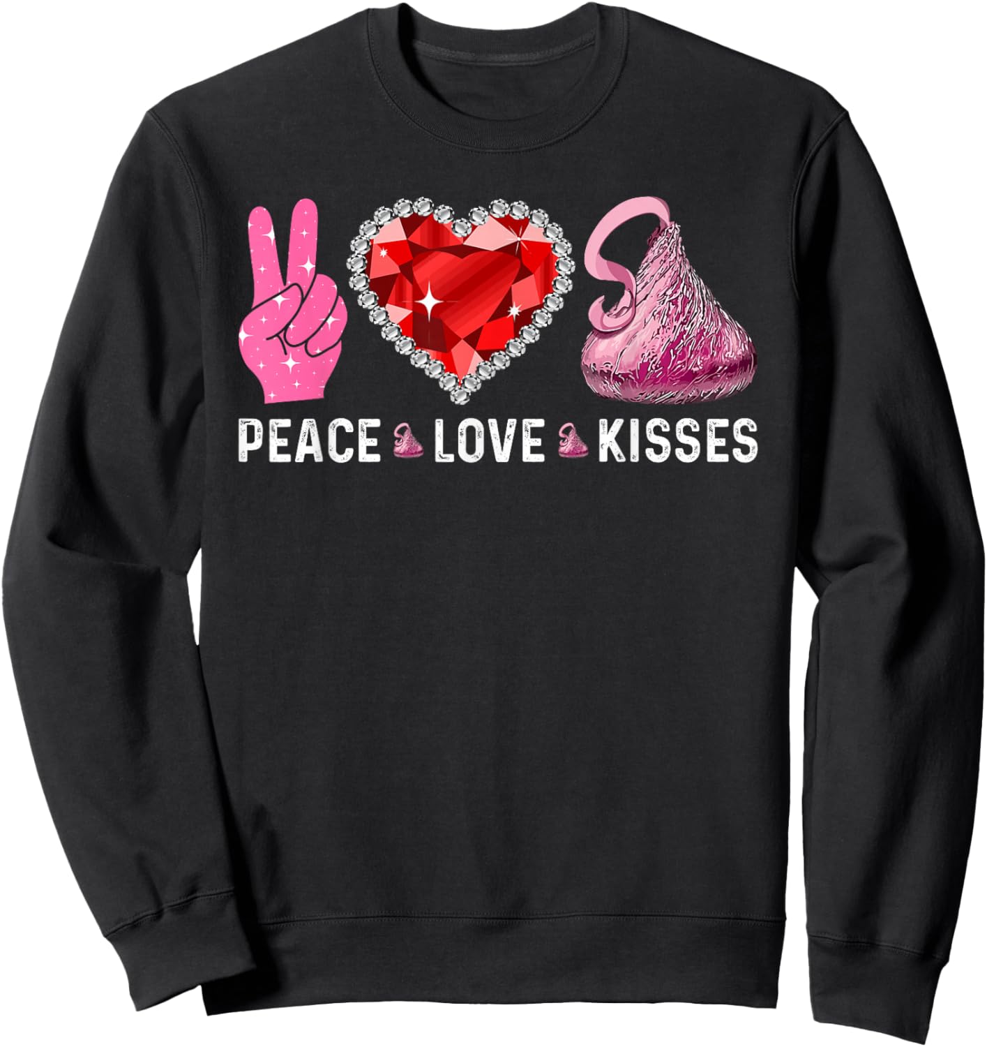 Valentines Day Peace Love Heart Chocolate Kisses Graphic Sweatshirt - Sweatshirt | Black