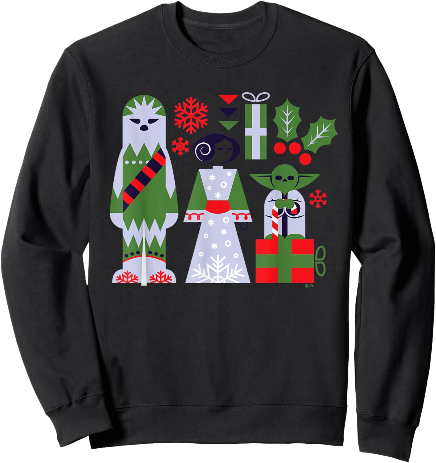Star Wars Chewbacca Princess Leia and Yoda Christmas Holiday Sweatshirt - Sweatshirt | Black