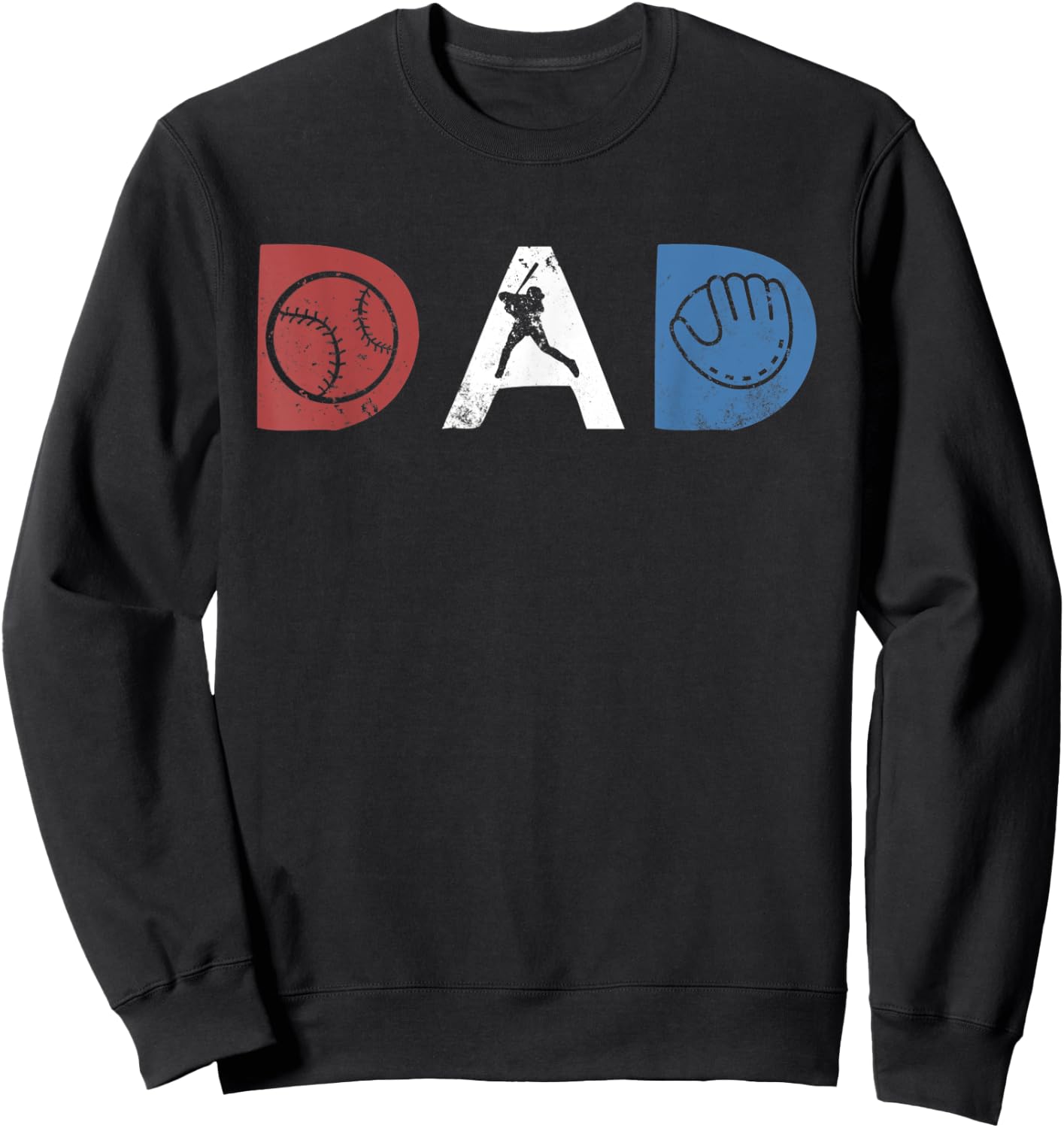 Baseball Dad Softball Vintage Retro Style Red White Blue Sweatshirt - Sweatshirt | Black